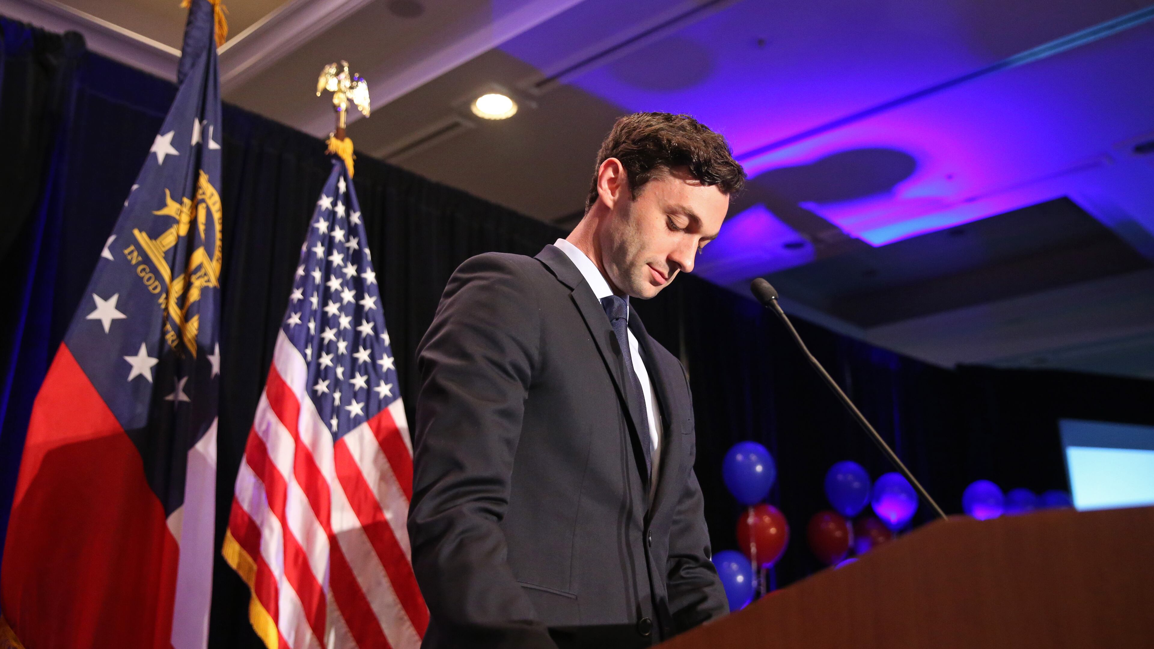 Democrat Jon Ossoff during his concession speech. PHOTO / JASON GETZ