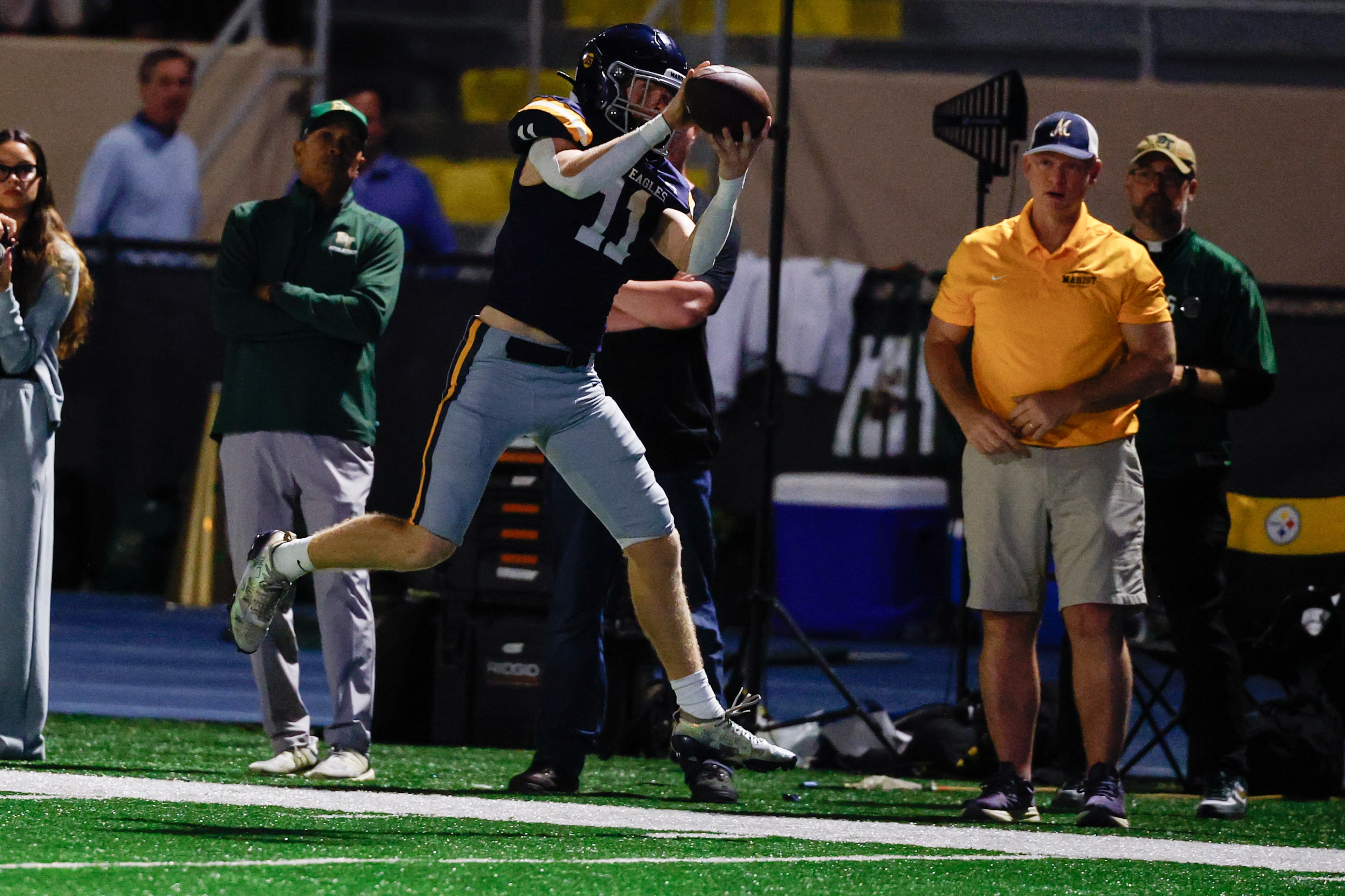 Marist running back Cullen O’Leary makes a first down reception during their game against Blessed Trinity on Friday, Sept. 25, 2026, in Atlanta. (Erik S. Lesser for the AJC)