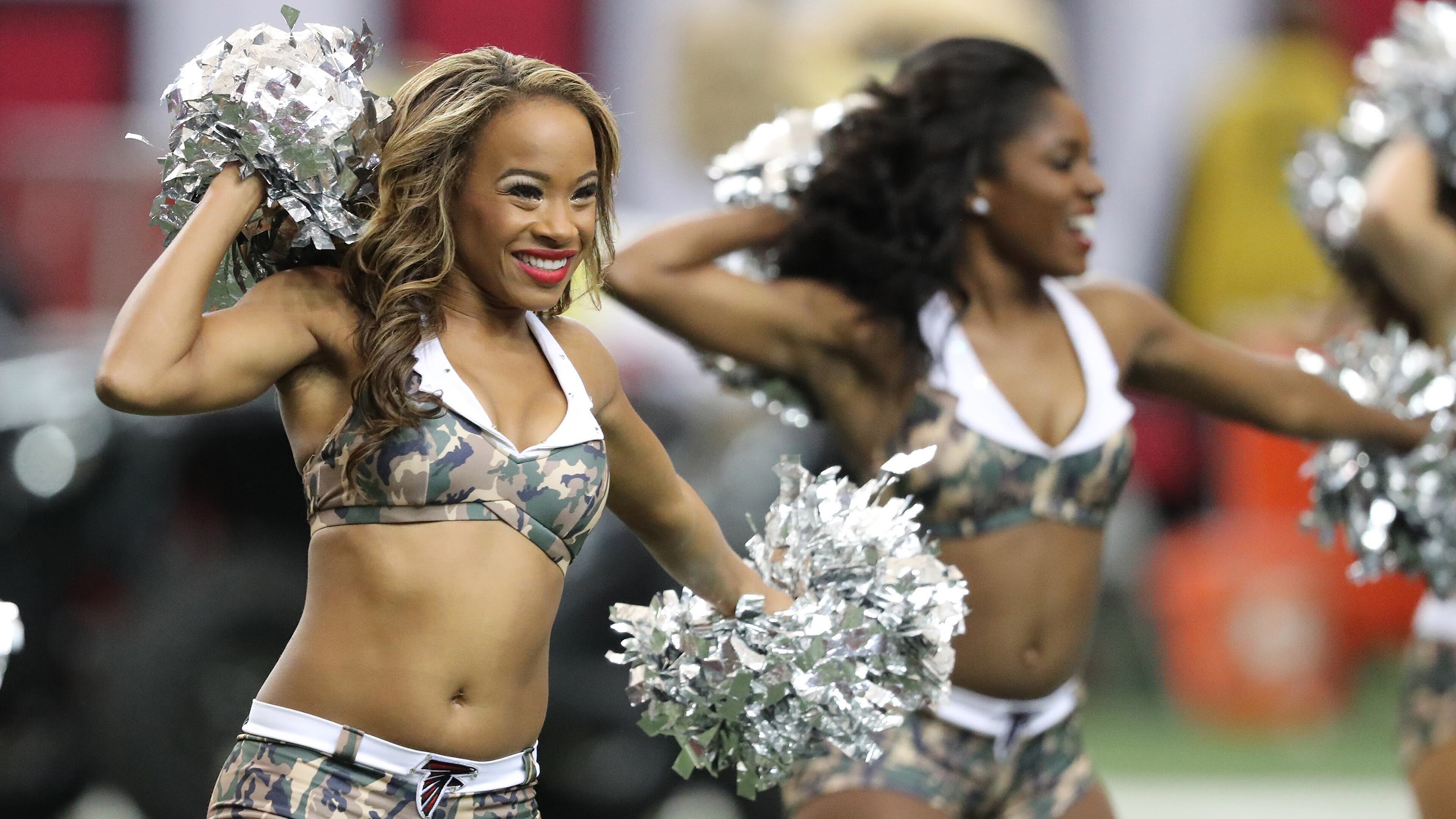 November 27, 2016, Atlanta: The Falcons cheerleaders wear uniforms to show support for the military while they perform in an NFL football game against the Cardinals on Sunday, Nov. 27, 2016, in Atlanta. Curtis Compton/ccompton@ajc.com
November 27, 2016, Atlanta: in an NFL football game on Sunday, Nov. 27, 2016, in Atlanta. Curtis Compton/ccompton@ajc.com