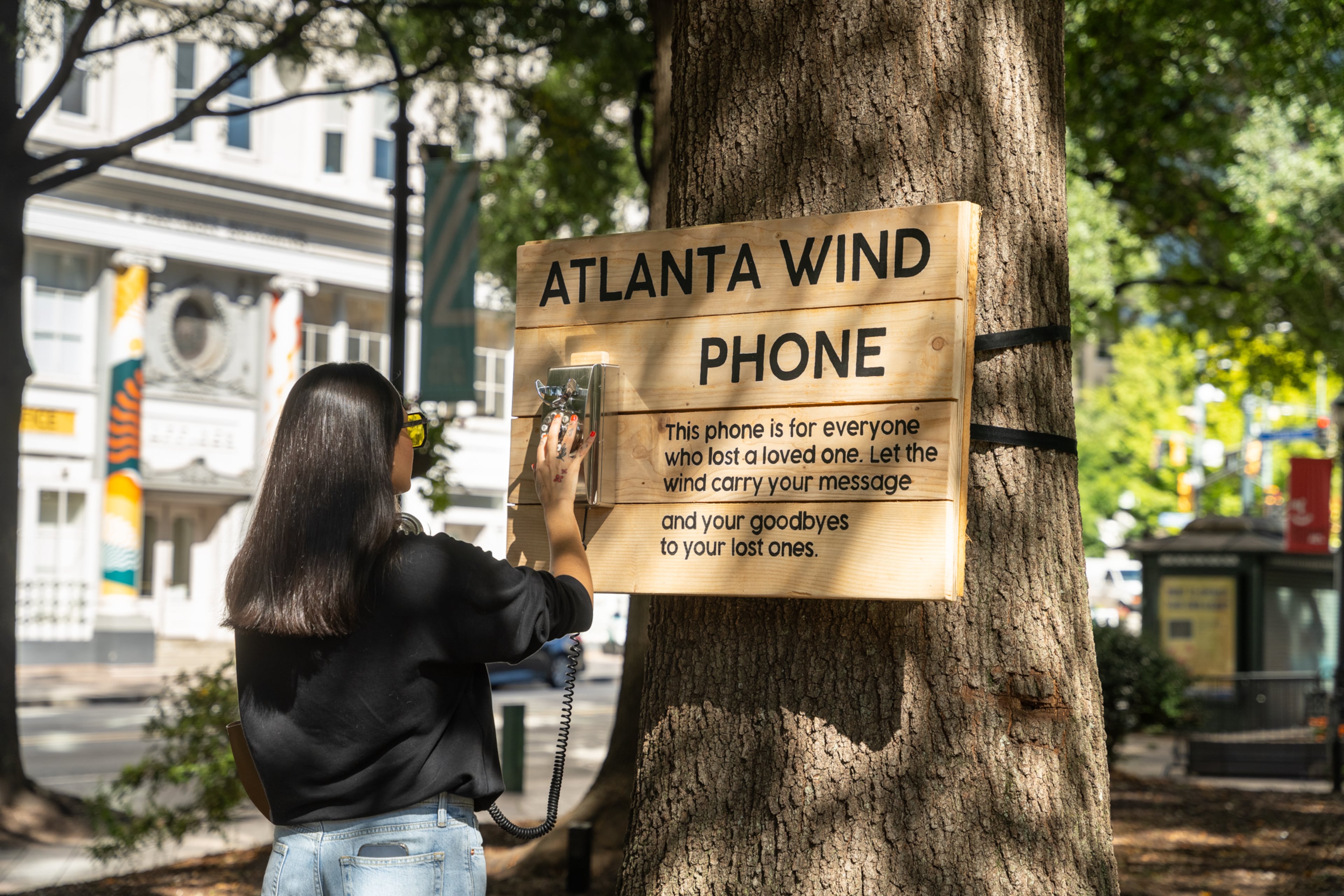 The Atlanta Wind Phone is part of Woodruff Park's latest art installation — “The Space Within”. The public art pieces are designed to inspire reflection and inner peace. Among them, the wind phone offers a place for the bereaved to embrace their grief. (Courtesy of Jeffrey Moustache)