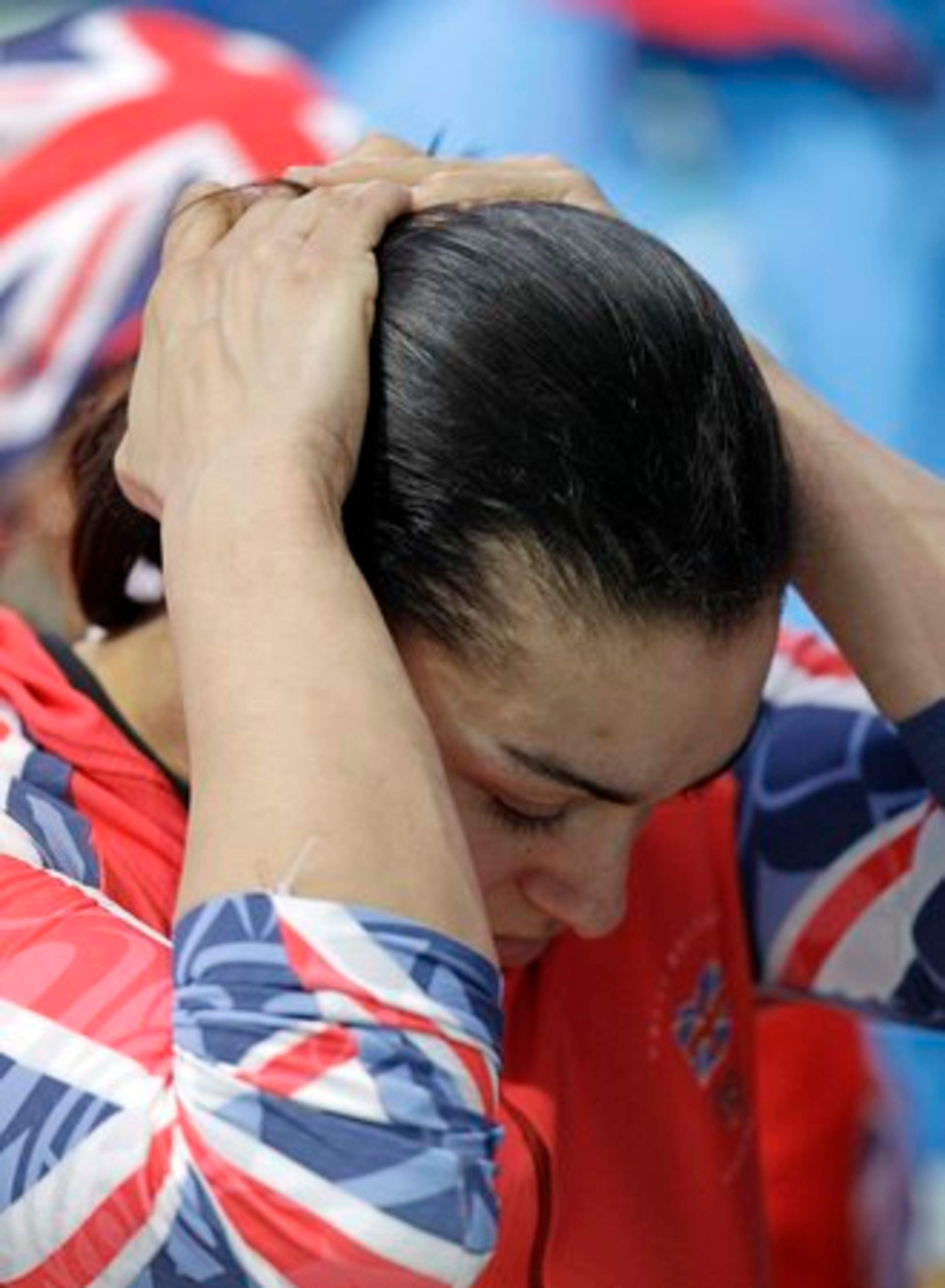 Great Britain's GBR-1, pilot Nicola Minichiello, reacts after crashing.