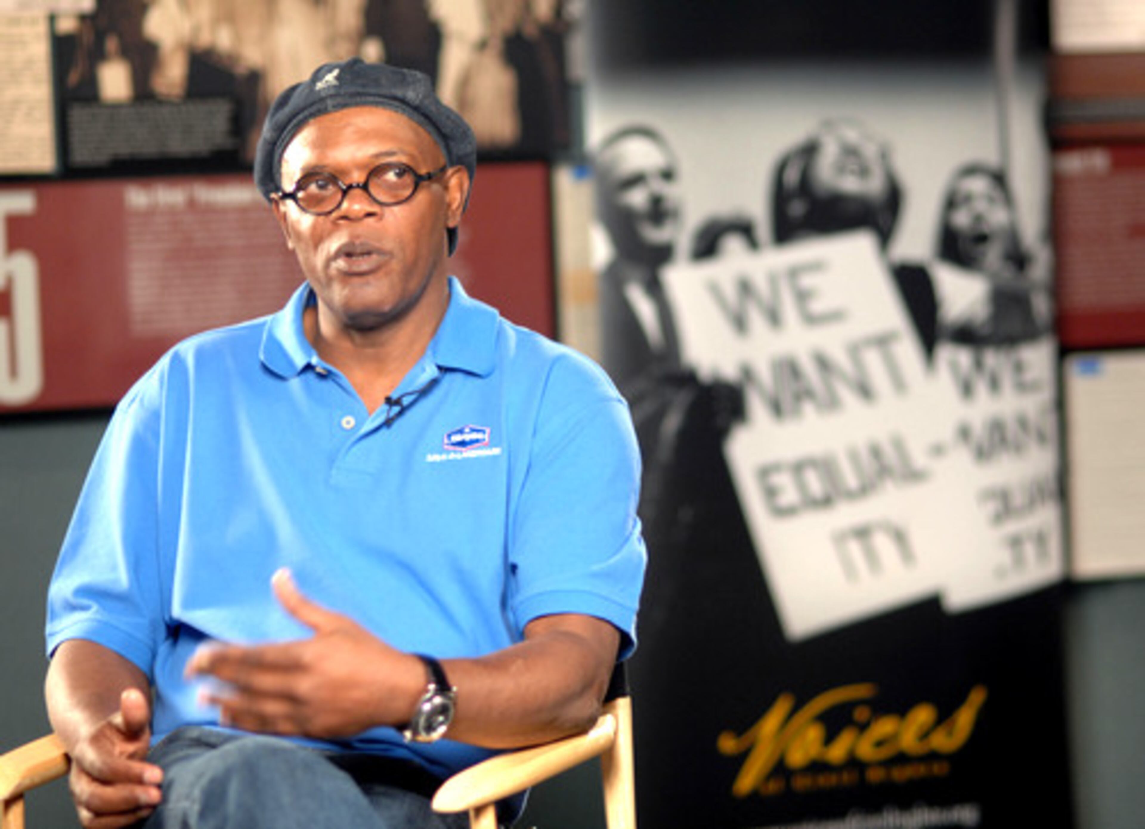 Samuel L. Jackson is interviewed at the National Civil Rights Museum in Memphis, Tenn. Jackson briefly joined volunteers and helped clean up the National Civil Rights Museum in preparation for the 40th anniversary of MLK Jr.'s assassination.