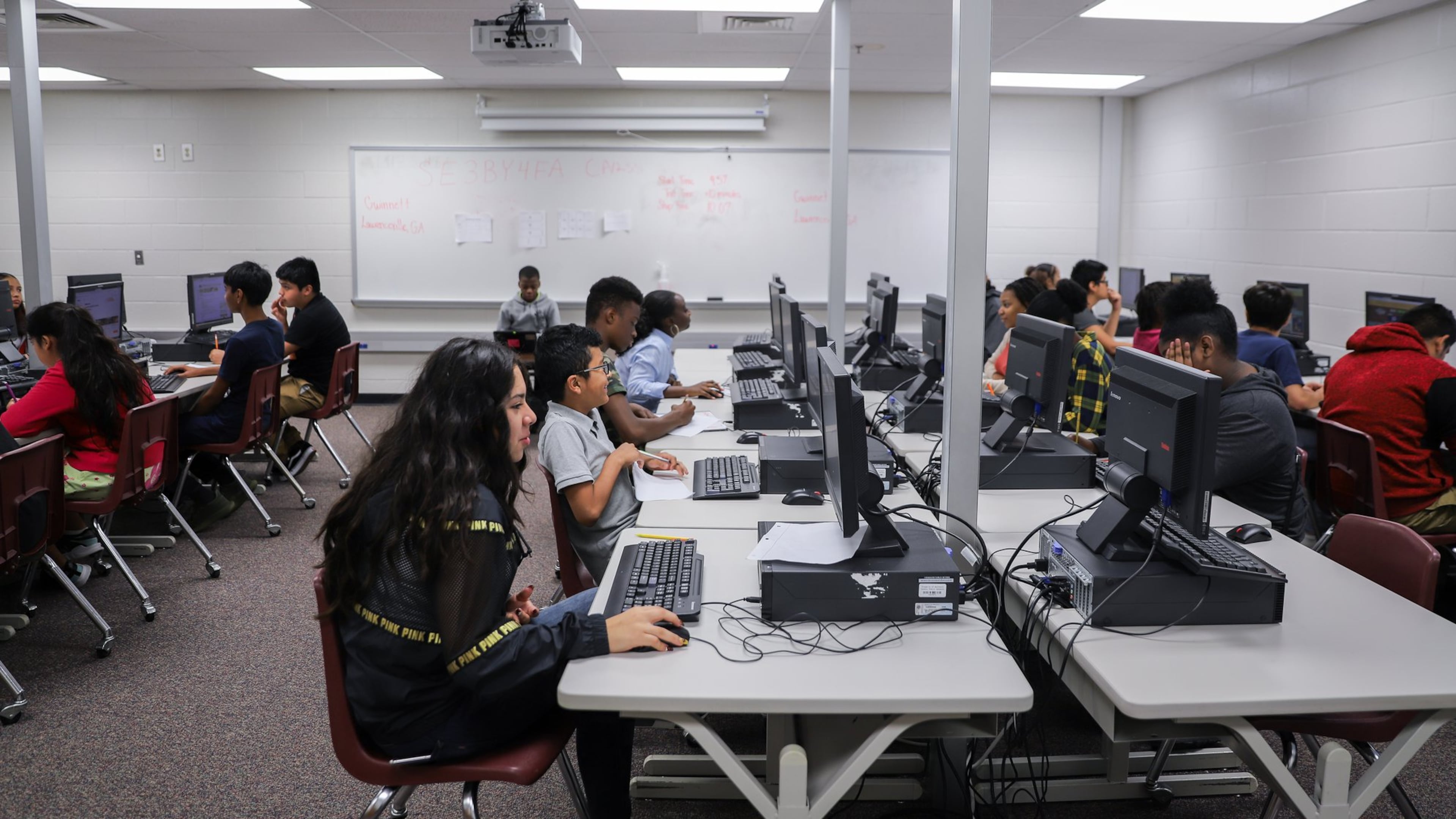 Students at Sweetwater Middle School use computer labs for daily instruction. They’ll also use computers this year to take the annual Georgia Milestones tests, which are to be administered all online for the first time this year. COURTESY OF GWINNETT COUNTY PUBLIC SCHOOLS.