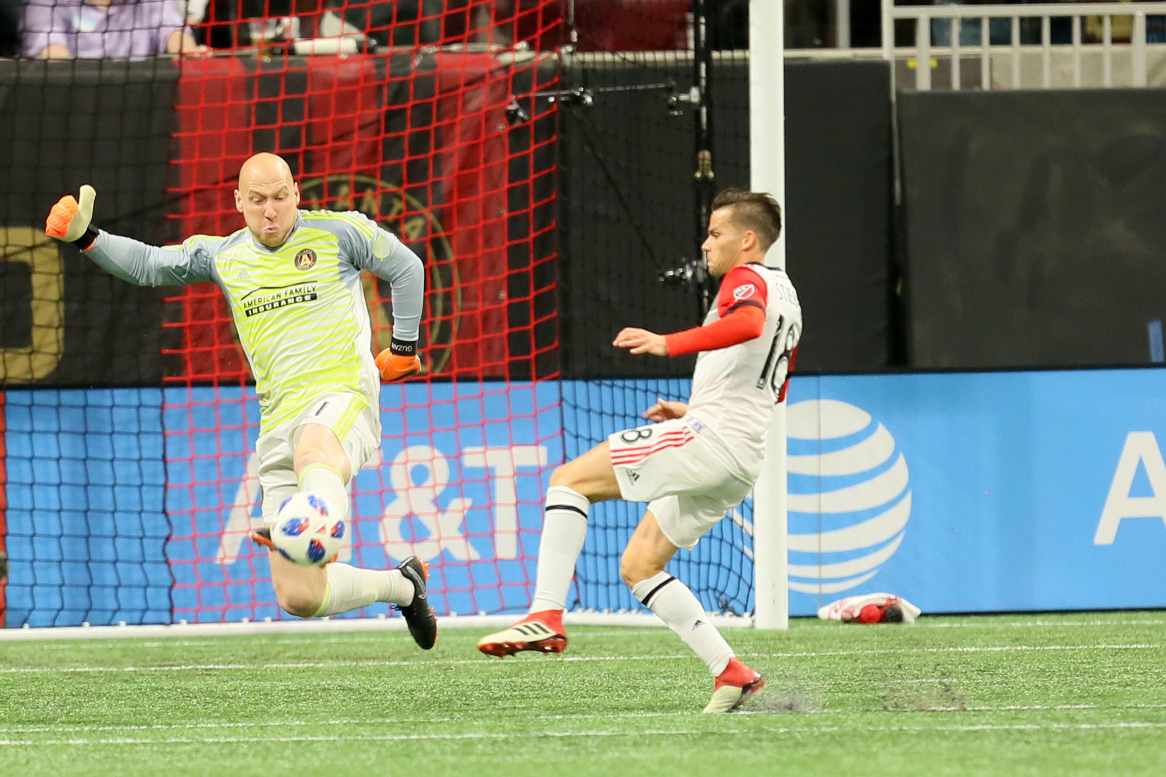 March 11, 2018. Atlanta United goal keeper Brad Guzan rejects the ball during a play in the second half on March 11, 2018 in Atlanta Ga.
