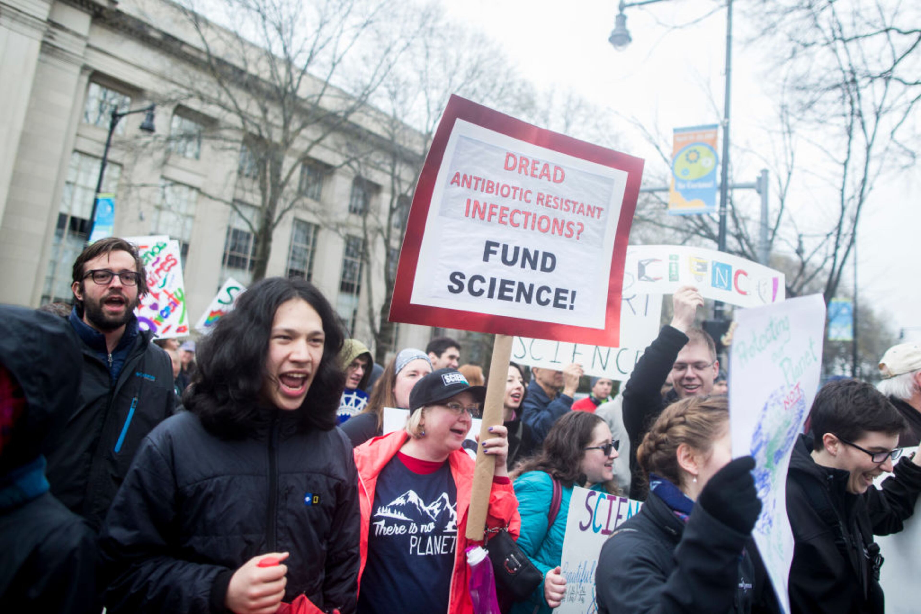 CAMBRIDGE, MA - APRIL 22: Hundreds of community members from Harvard University and MIT march towards the Massachusetts Avenue Bridge to join the Science March at the Boston Common on April 22, 2017 in Cambridge, Massachusetts. The event is being described as a call to support and safeguard the scientific community. (Photo by Scott Eisen/Getty Images)
