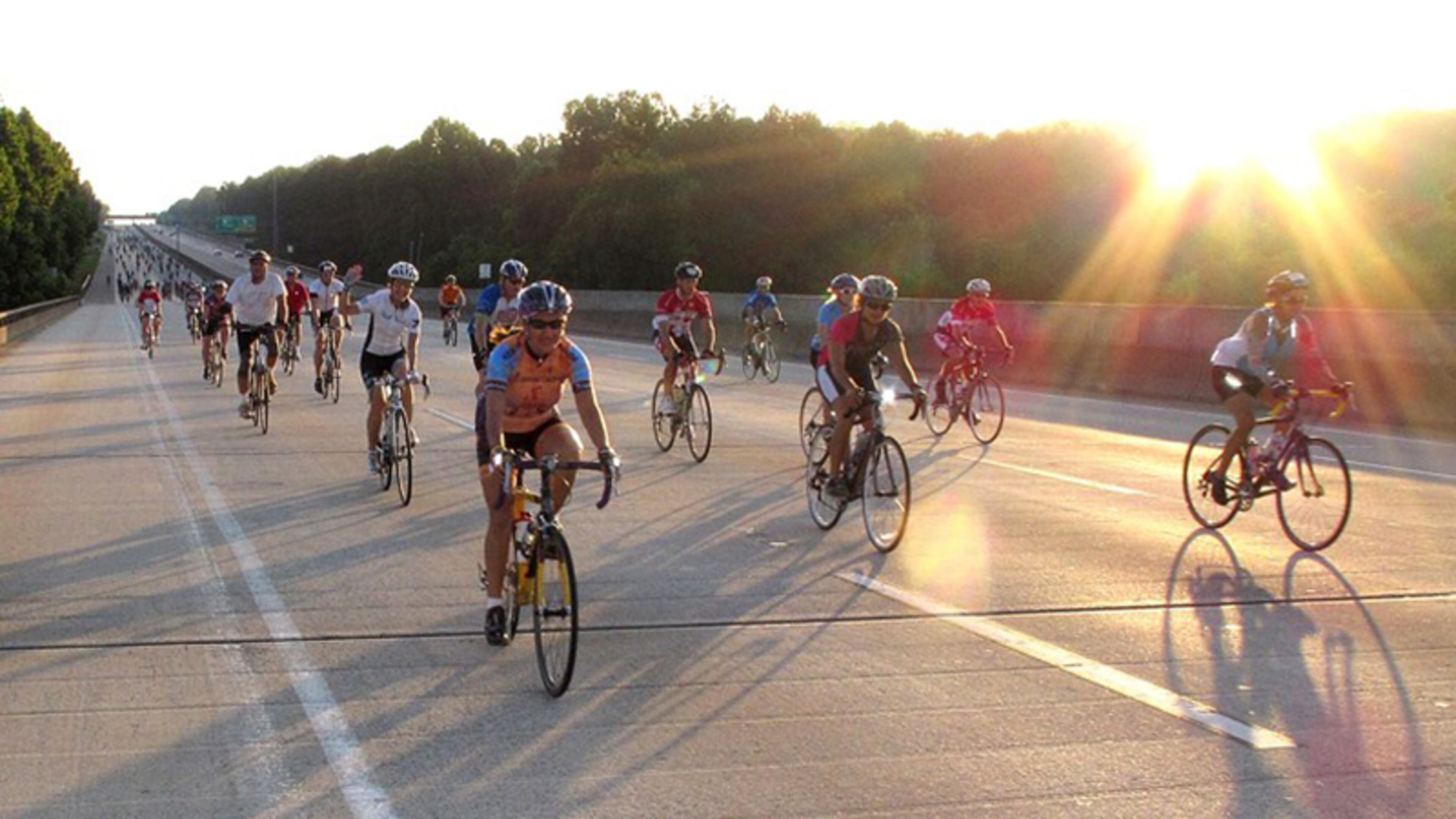 More than 1,900 cyclists are expected to participate in the 2019 edition of the One Hundred Mile Hospitality Highway Ride, a charity fundraiser that will close southbound Ga. 400 in the Roswell area for a brief period Sunday morning. M. CHRIS HUNT/SPECIAL