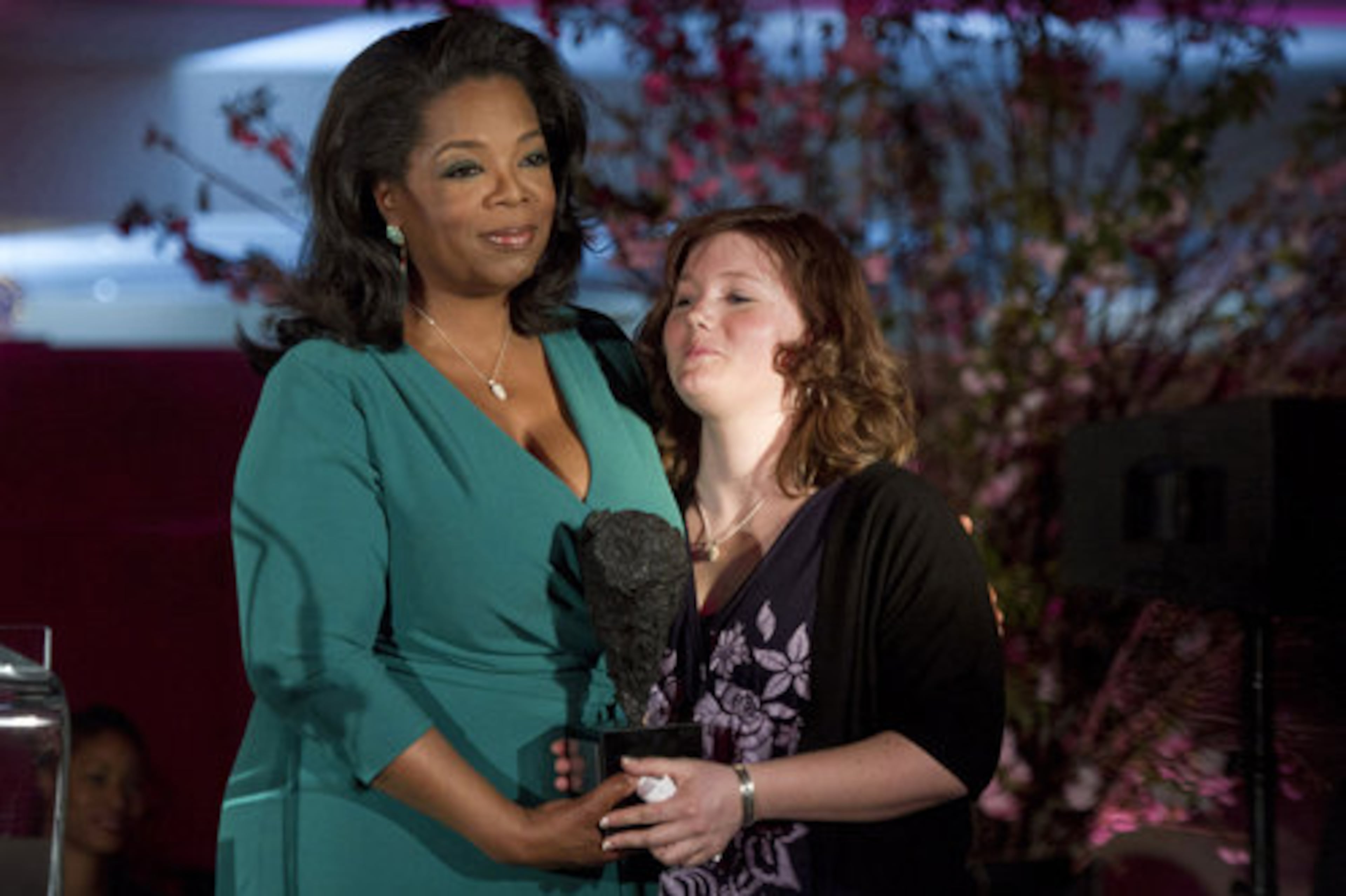 Oprah Winfrey presents Jaycee Dugard with a DVF Award. Dugard became recognized nationally after she was abducted when she was 11 years old and held in captivity for 18 years by Phillip and Nancy Garrido. Dugard was raped by her captors and gave birth to two children who were ages 11 and 15 by the time she reappeared.
