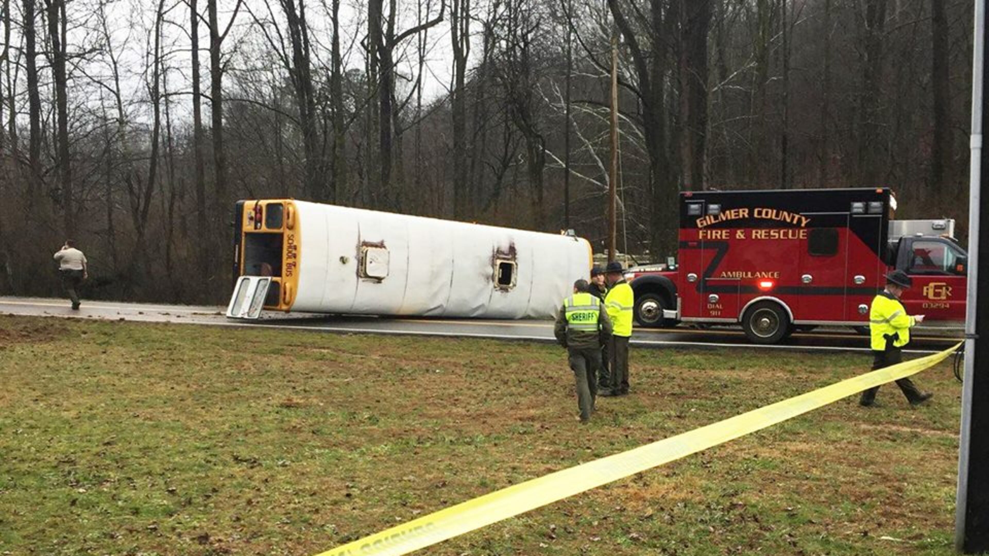 After a bus rolled over Monday, 16 middle school students were taken to two area hospitals.