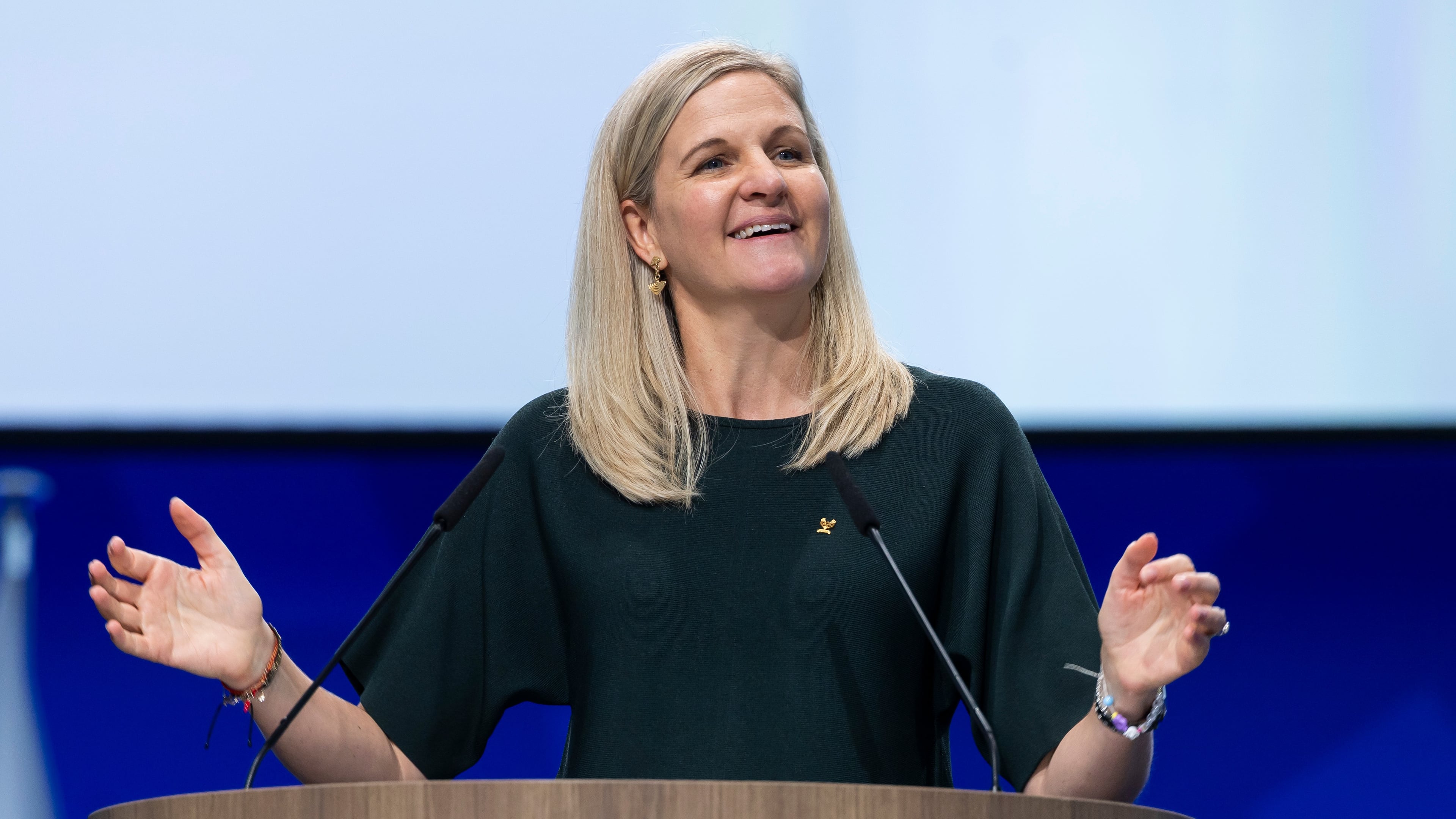 International Olympic Committee (IOC) President Kirsty Coventry, speaks during the 146th Session of the International Olympic Committee (IOC) at the SwissTech Convention Centre, in Lausanne, Switzerland, Wednesday, June 24, 2026. (Cyril Zingaro/Keystone via AP)