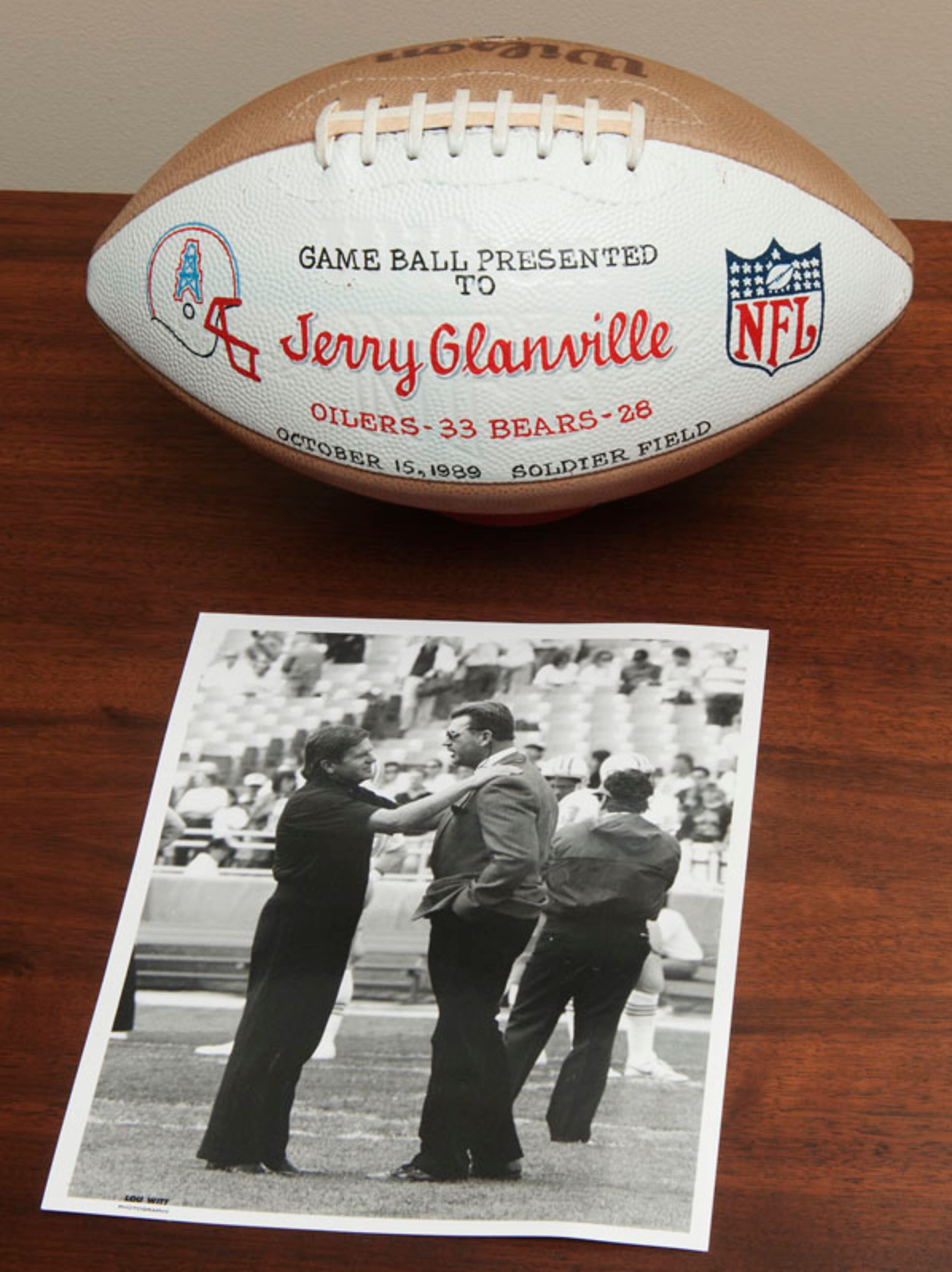 A series of game balls from Jerry Glanville's coaching career are up for sale. All items include dates and scores from the game. Donna Davis Estate Sales in Dawsonville is handling the sale, which is open to the public from May 15 to May 17.