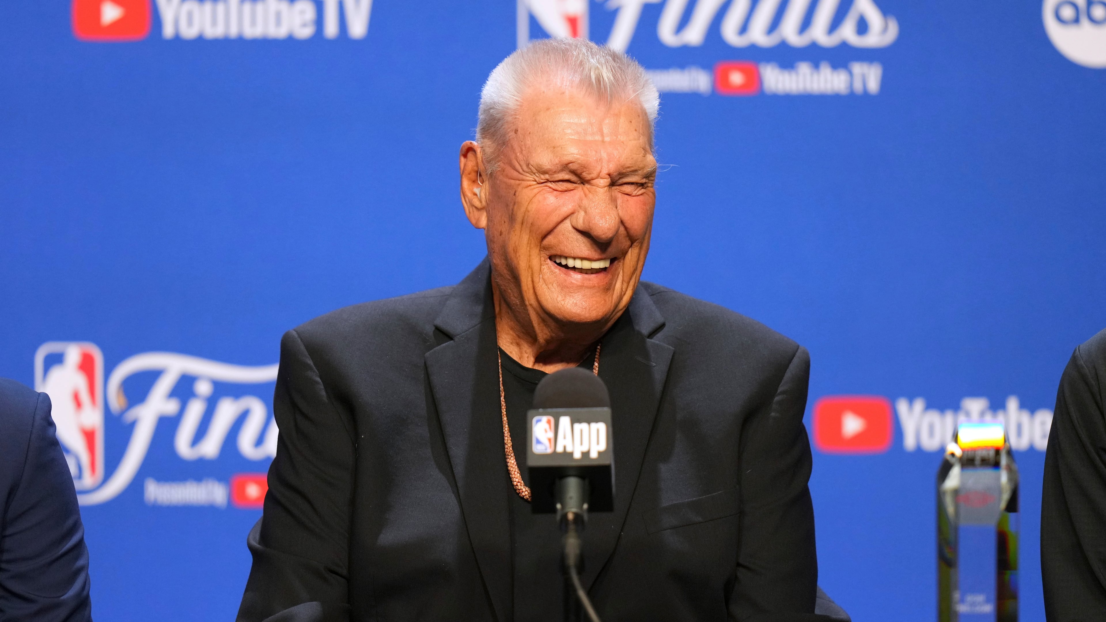 FILE - Chuck Daly Lifetime Achievement Award recipient Don Nelson speaks during a press conference before Game 2 of the NBA Finals basketball series against the Oklahoma City Thunder, June 8, 2025, in Oklahoma City. (AP Photo/Kyle Phillips, File)