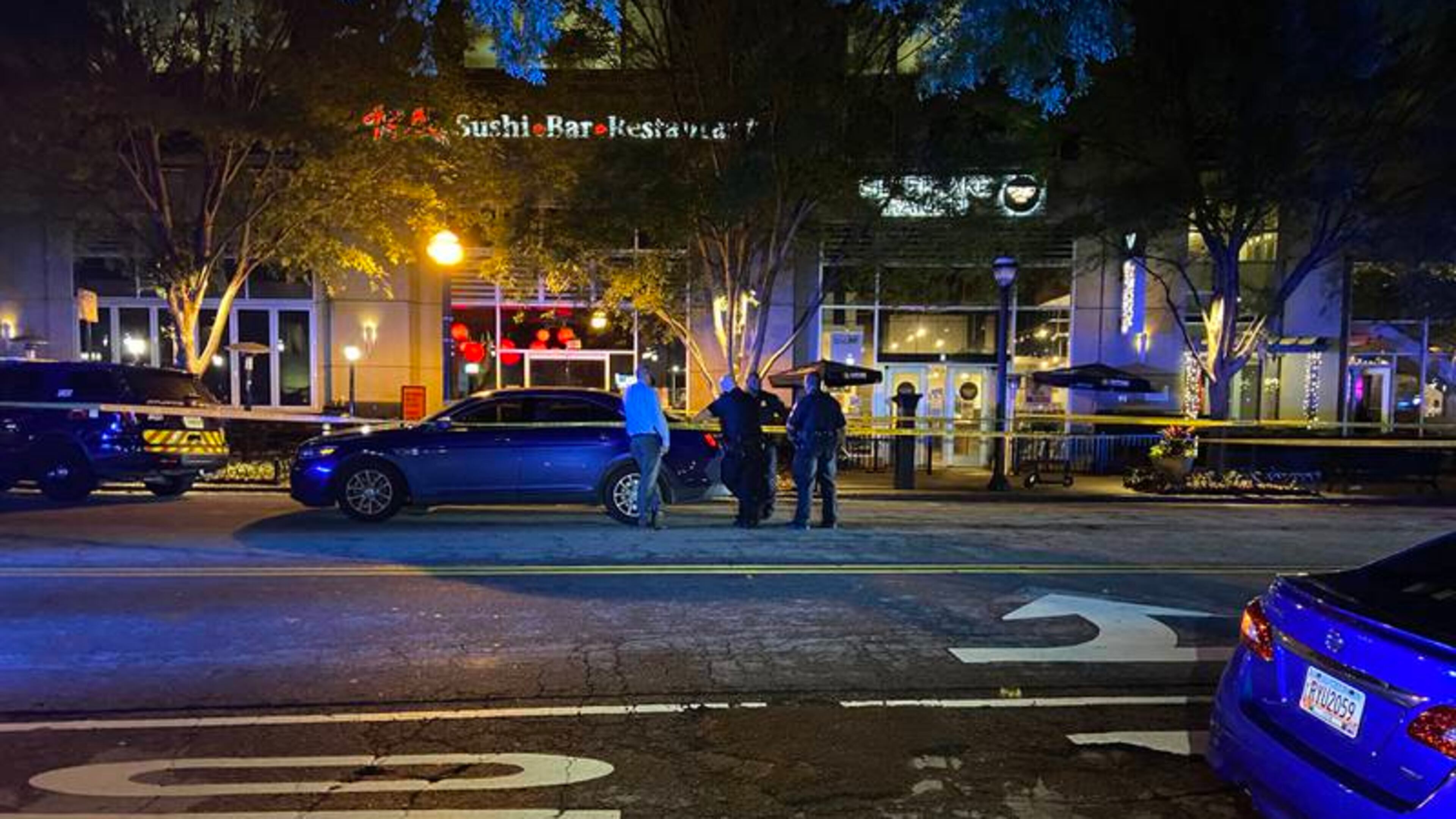 Police investigated after shots were fired Thursday night inside RA Sushi on Peachtree Street.