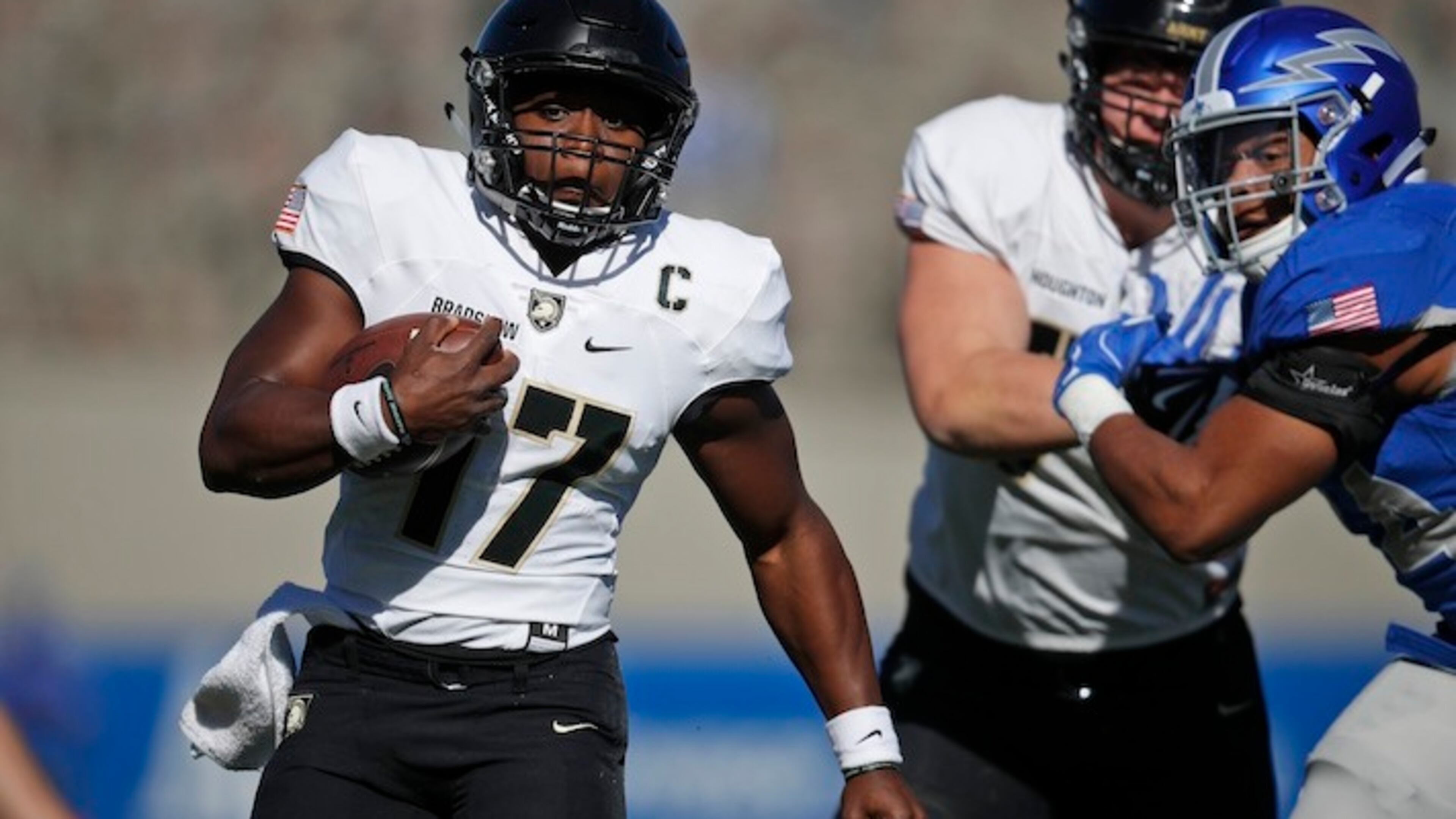 Army Black Knights quarterback Ahmad Bradshaw (17) in the first half of an NCAA college football game Saturday, Nov. 4, 2017, at Air Force Academy, Colo. (AP Photo/David Zalubowski)