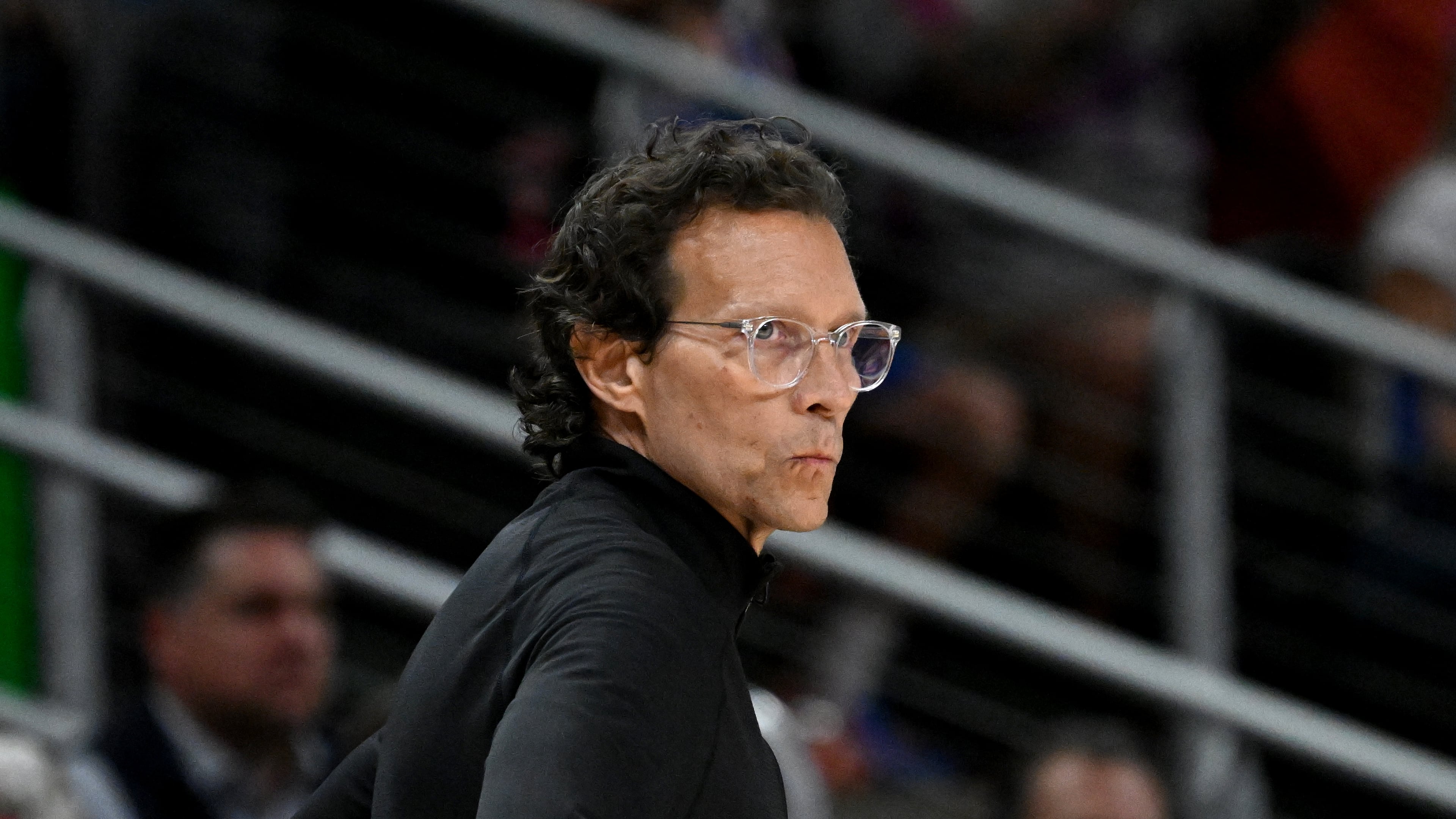 Atlanta Hawks Head Coach Quin Snyder reacts during the first half of Game 6 of a first-round NBA playoff series at State Farm Arena on Thursday, April 30, 2026, in Atlanta. (Hyosub Shin/AJC)