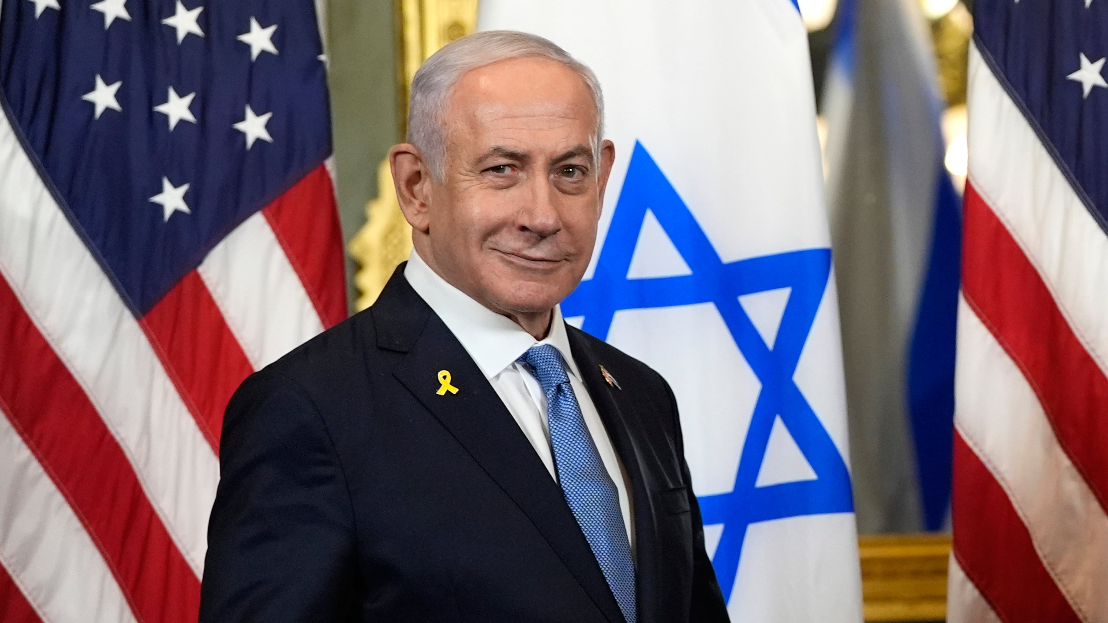 FILE - Israeli Prime Minister Benjamin Netanyahu arrive before a meeting at the Eisenhower Executive Office Building on the White House complex in Washington, July 25, 2024. (AP Photo/Julia Nikhinson, File)