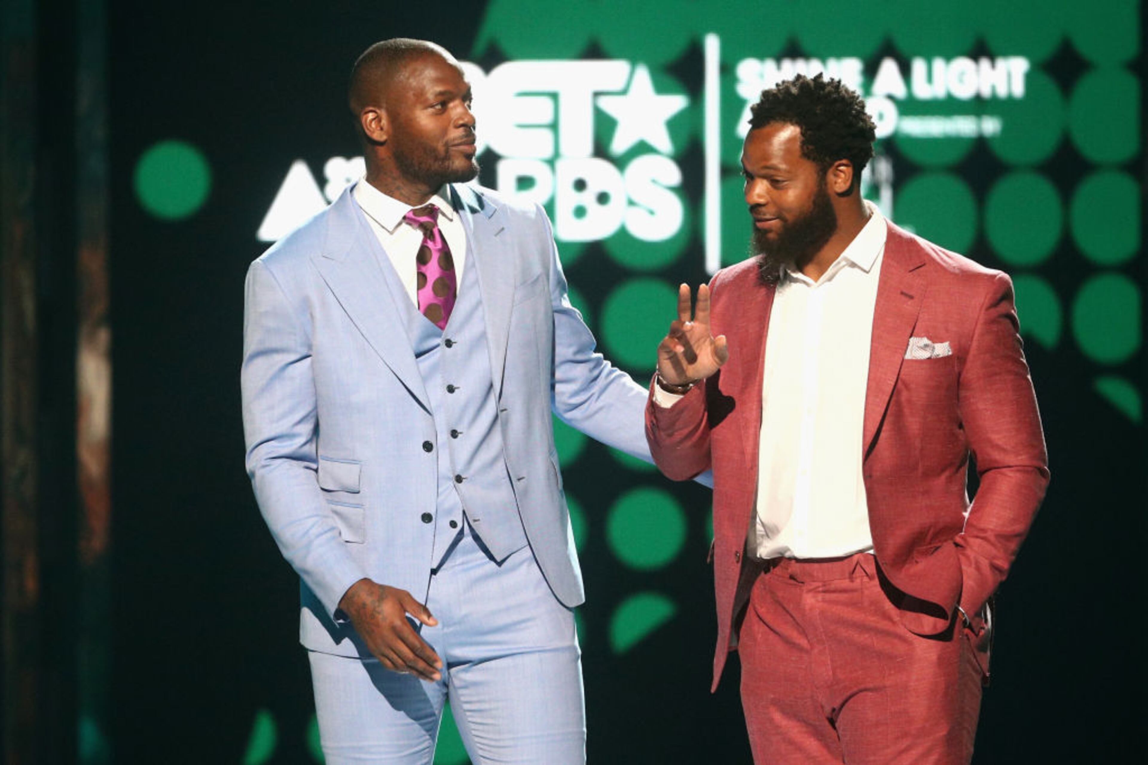LOS ANGELES, CA - JUNE 25: Martellus Bennett and Michael Bennett speak onstage at 2017 BET Awards at Microsoft Theater on June 25, 2017 in Los Angeles, California. (Photo by Frederick M. Brown/Getty Images )