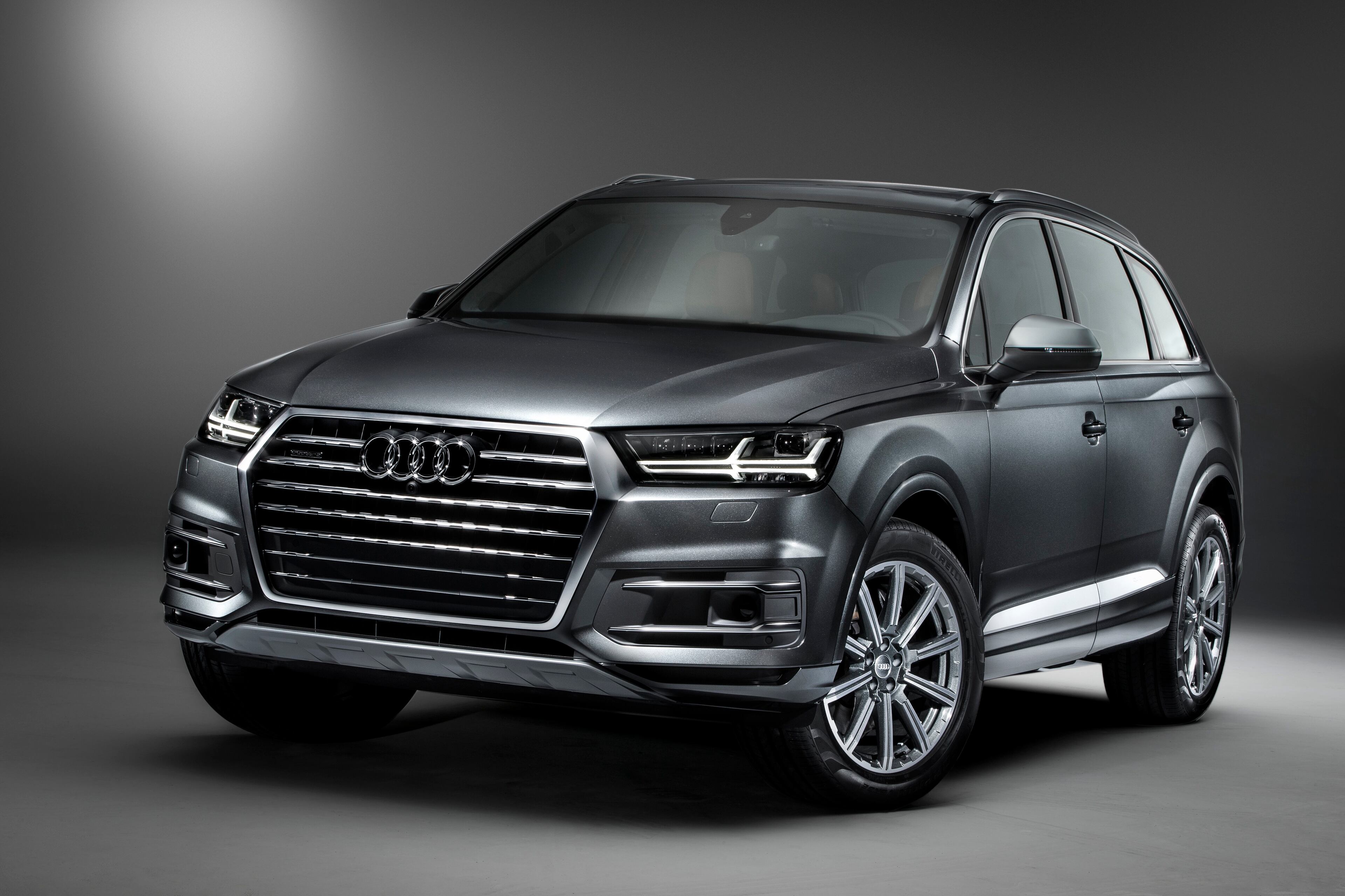 This photo provided by Audi shows the exterior of new 2017 Audi Q7. This is Audi’s first full redesign of its three-row, seven-seat SUV in nearly a decade. It has a shorter, leaner, more wagon-like look than its predecessor. (Audi via AP)