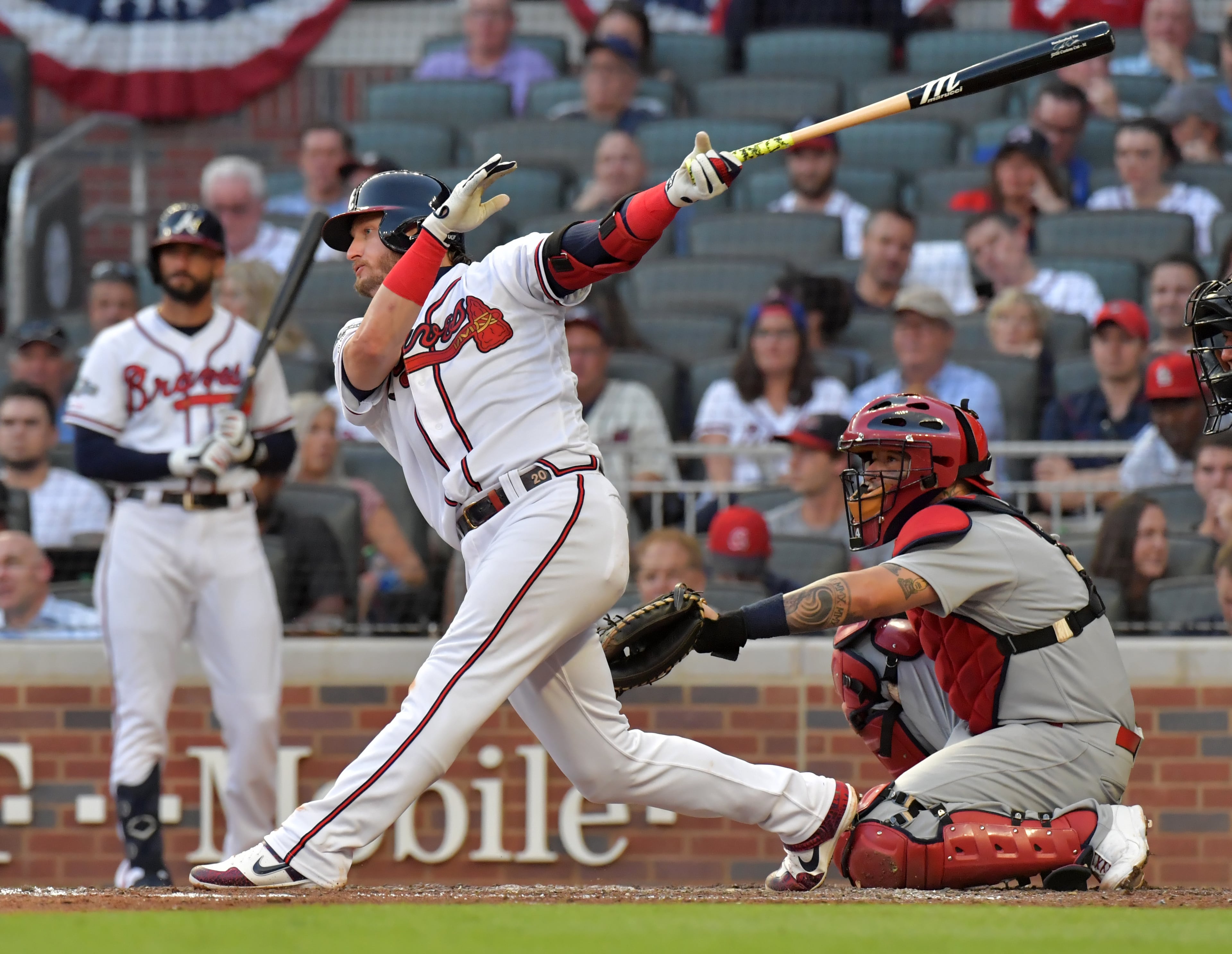 Braves third baseman Josh Donaldson hits a solo home run in the fourth inning. (Hyosub Shin / Hyosub.Shin@ajc.com)