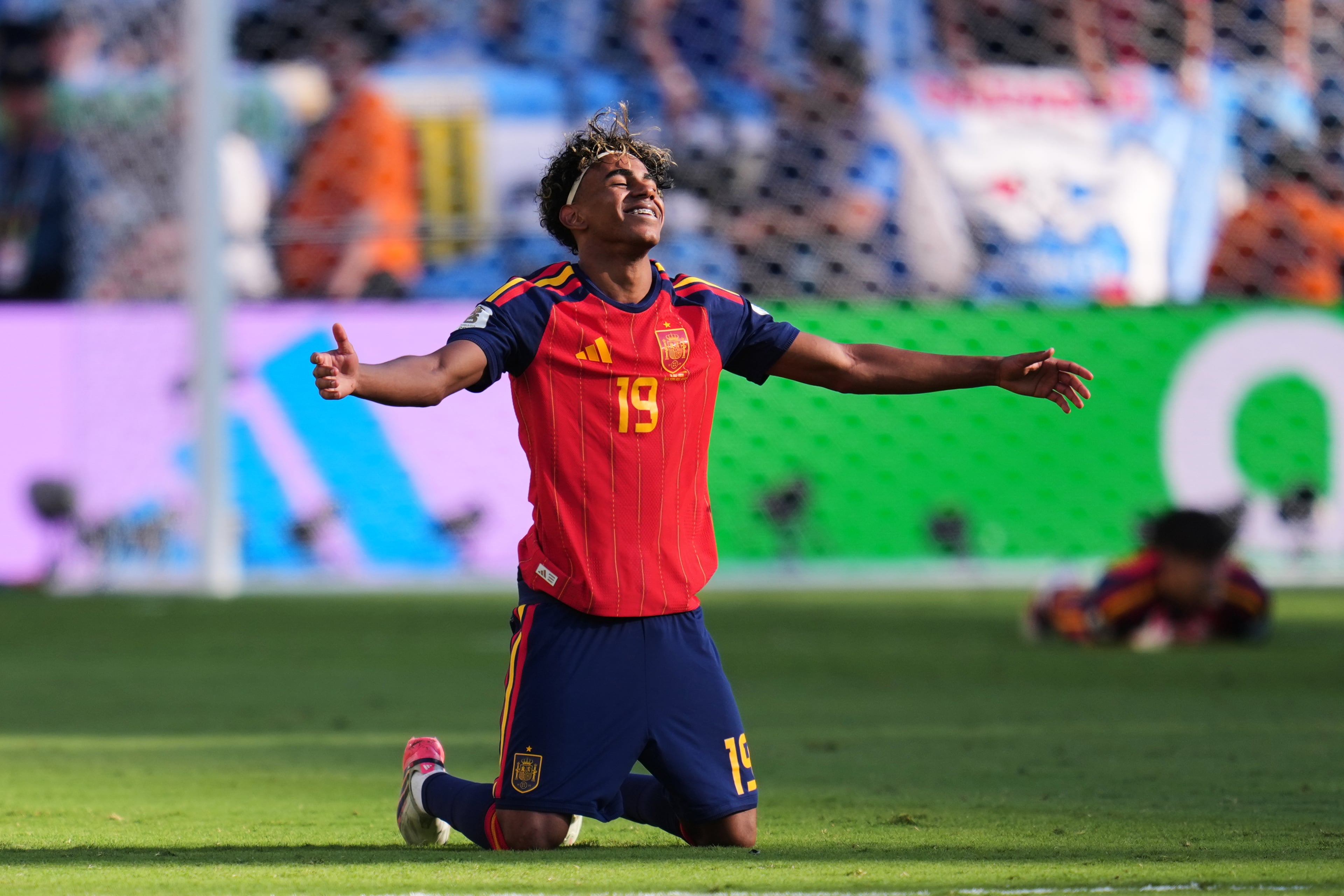 Spain's Lamine Yamal celebrates after the team's win during the World Cup final soccer match between Spain and Argentina in East Rutherford, N.J., near New York, Sunday, July 19, 2026. (Abbie Parr/AP)