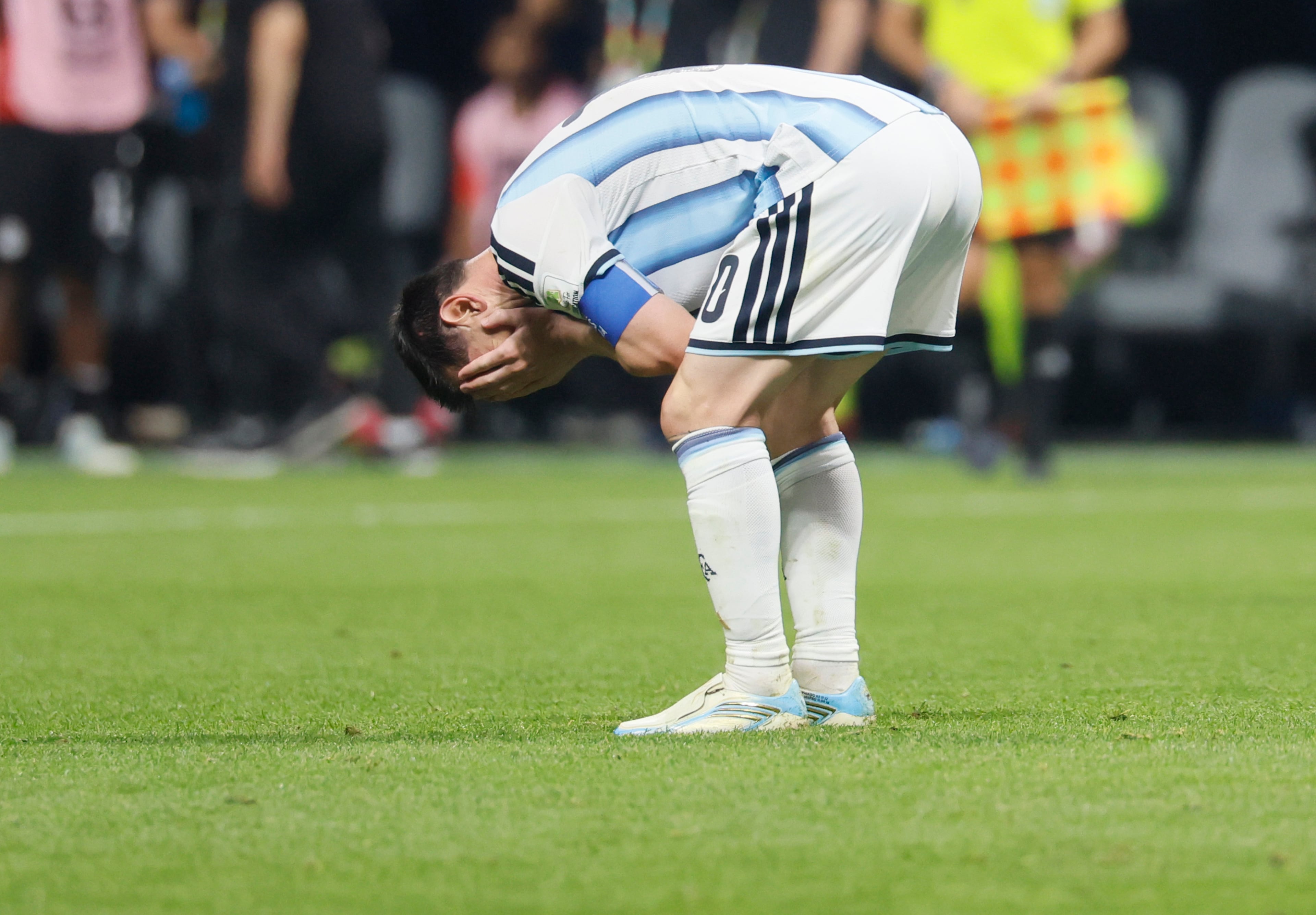 Argentina's Lionel Messi celebrates win over Egypt at FIFA World Cup match at Atlanta Stadium (Mercedes-Benz Stadium) on Tuesday, July 7, 2026. (Miguel Martinez/AJC)