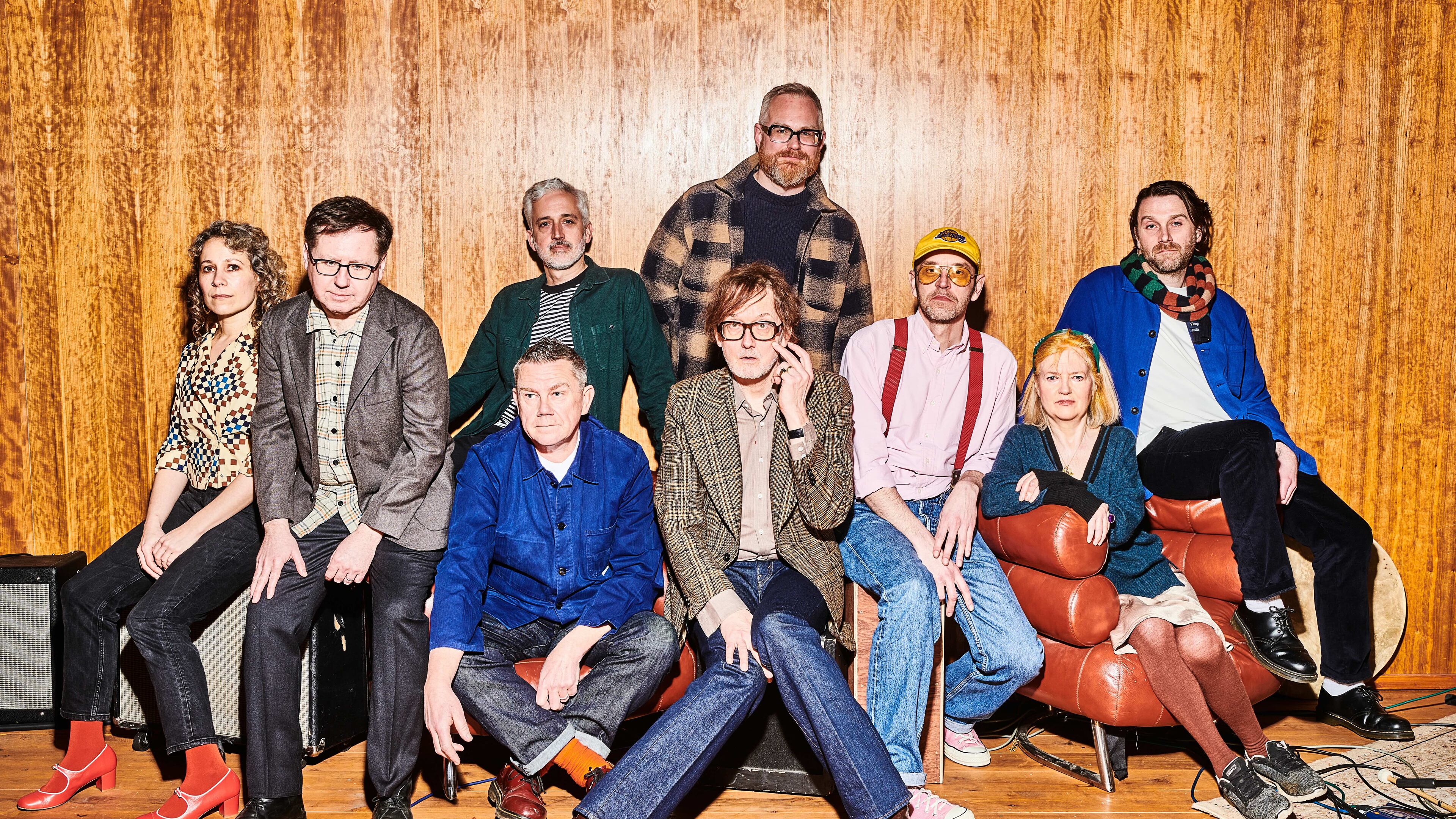 Pulp's new album, "More," soared to No. 1 on the U.K. charts, led by the hit single "Spike Island." “We seem to have more interest than we’ve ever had in the past,” says leader Jarvis Cocker (front row, center). (Courtesy of Tom Jackson)