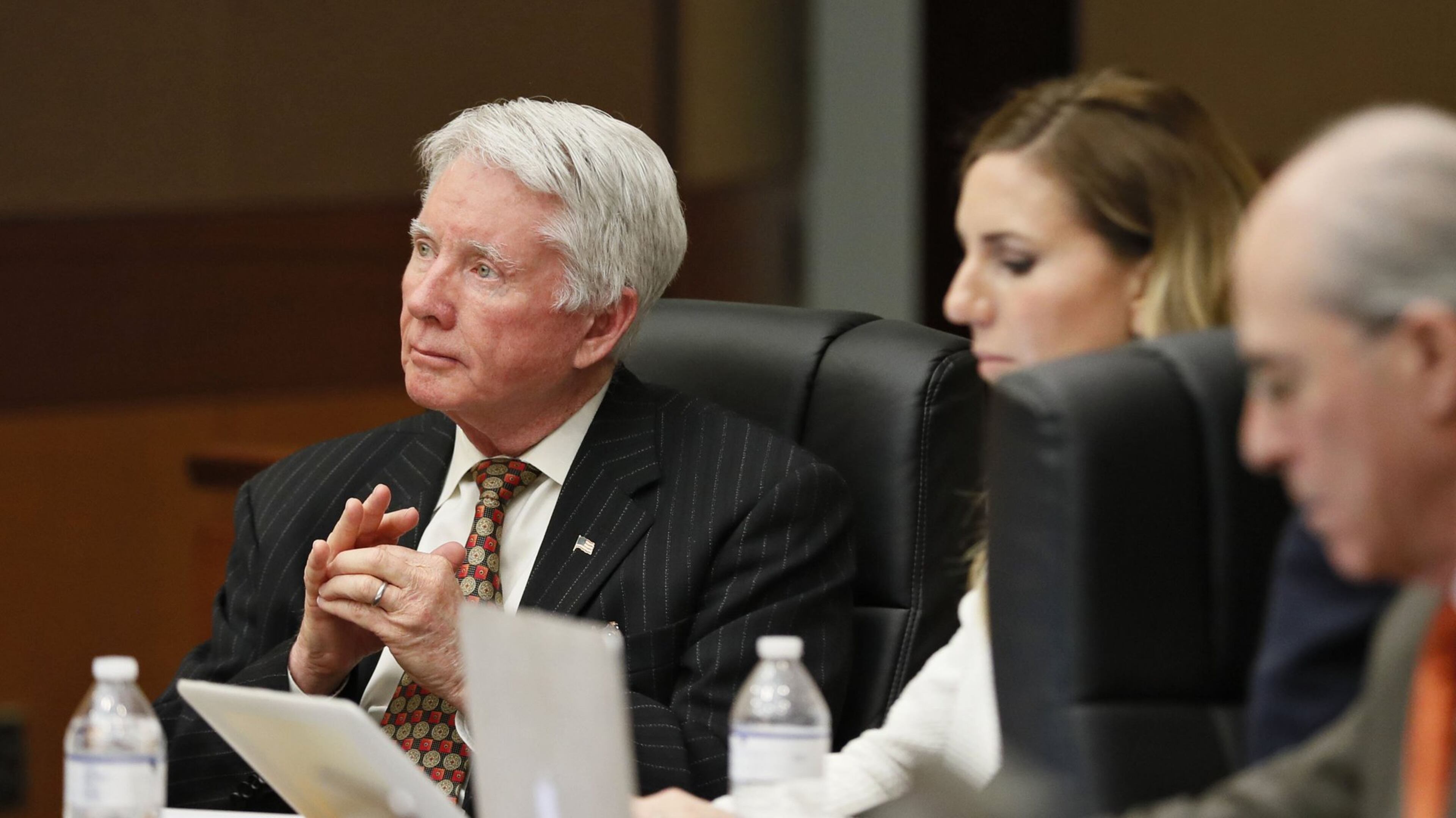 4/16/18 - Atlanta - Tex McIver listens to testimony during the Tex McIver murder trial at the Fulton County Courthouse on Thursday, April 12, 2018. Bob Andres bandres@ajc.com