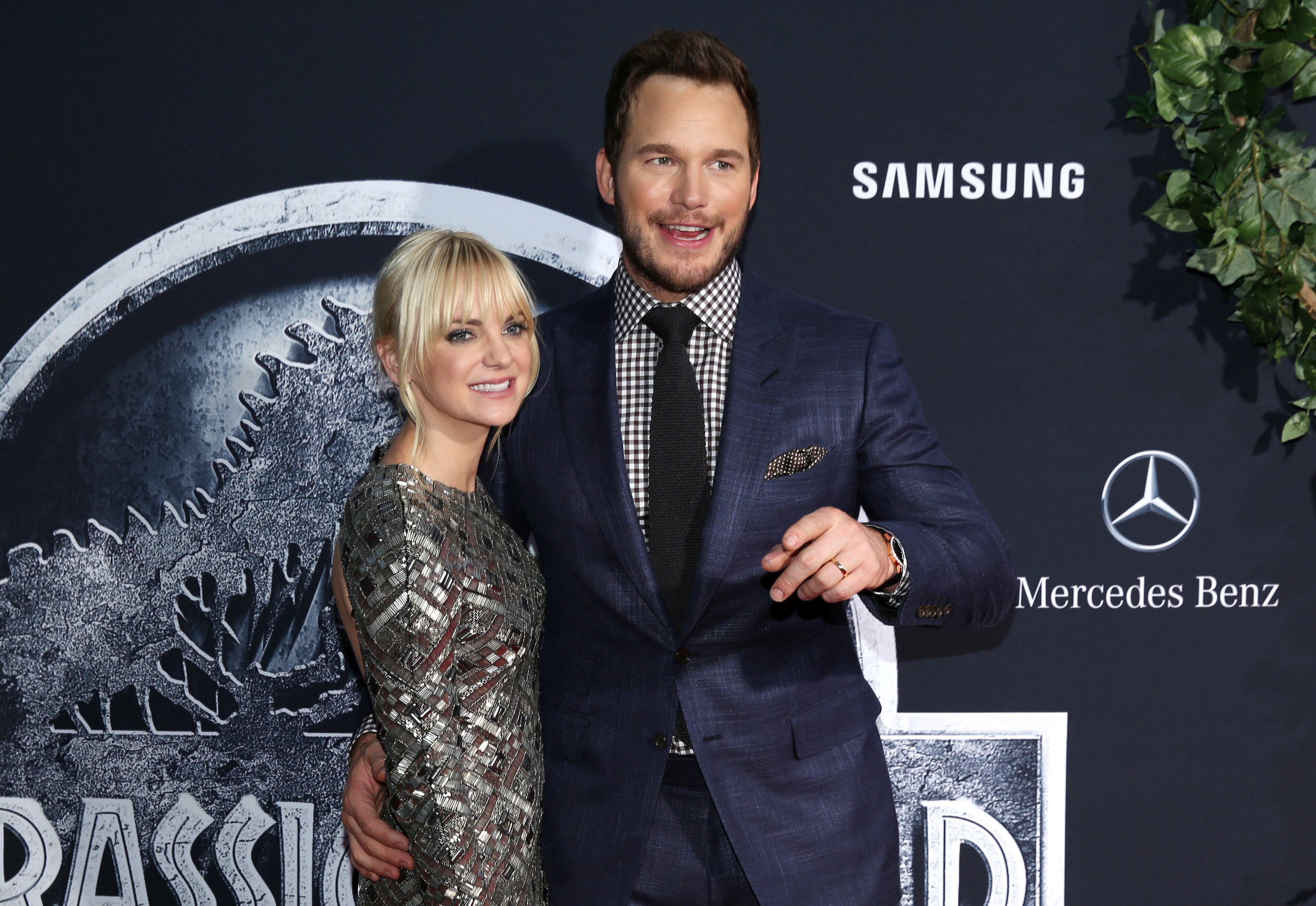 Anna Faris, left, and Chris Pratt arrive at the Los Angeles premiere of "Jurassic World" at the Dolby Theatre on Tuesday, June 9, 2015. (Photo by Matt Sayles/Invision/AP)