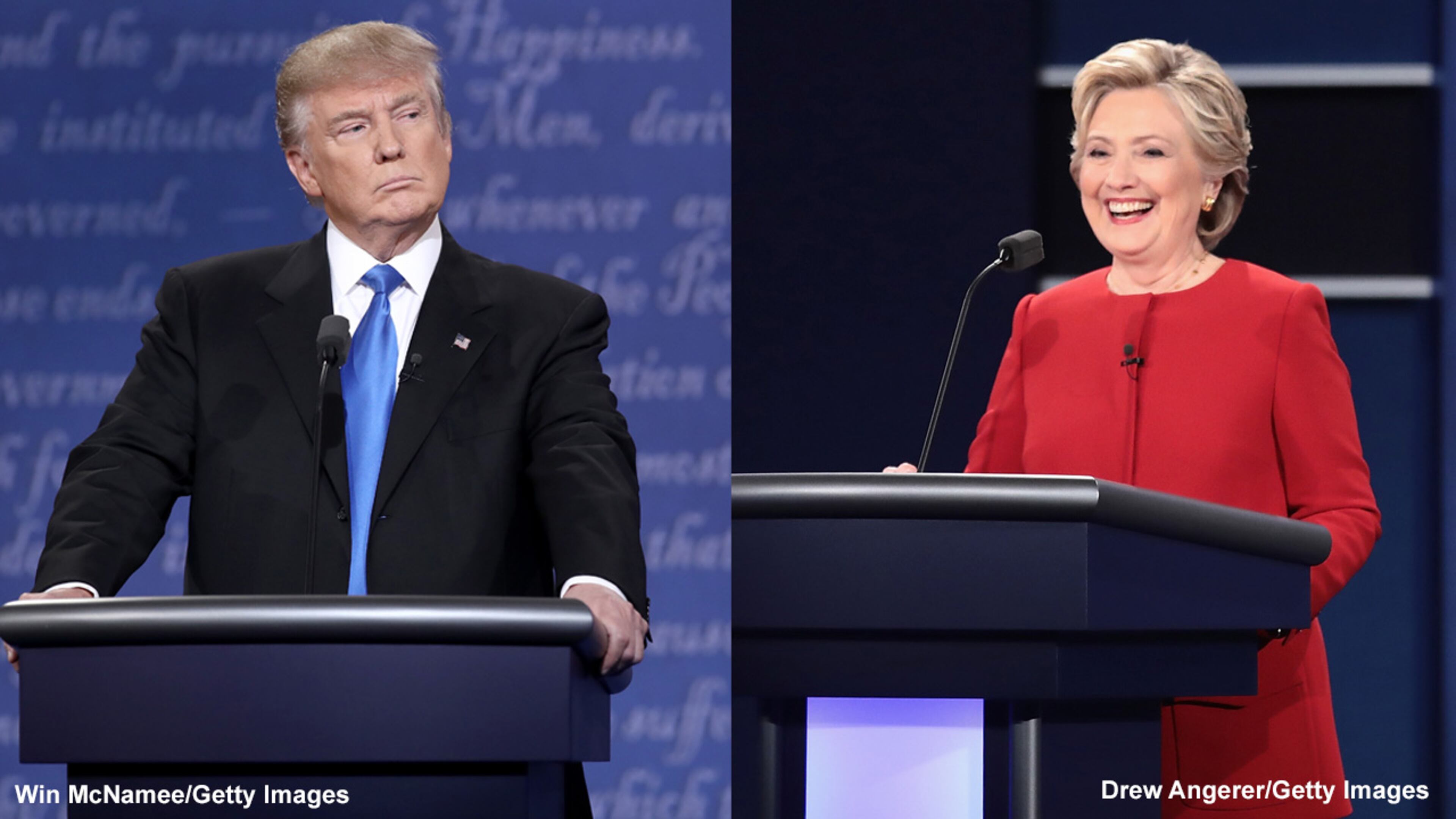 Donald Trump and Hillary Clinton are seen during the Presidential Debate on Sept. 26, 2016 at Hofstra Univesity in Hempstead, New York.