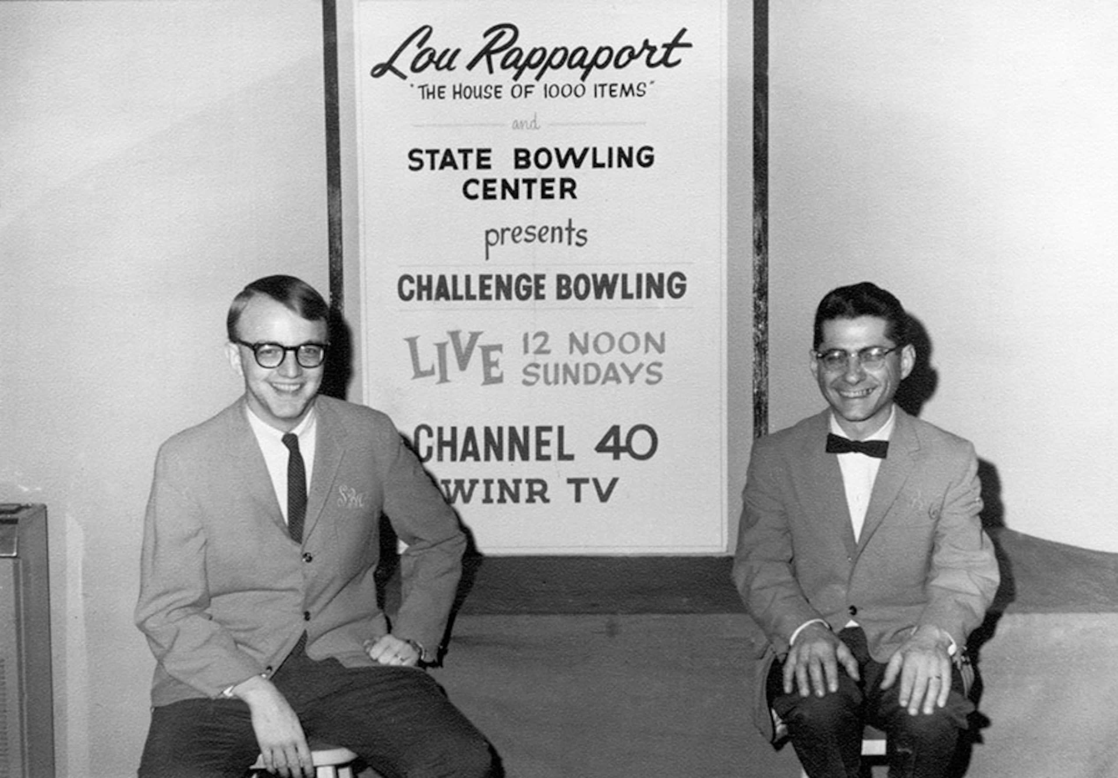 Van Wieren (left) was an announcer for a weekly bowling show for WINR-AM/TV in Binghamton, N.Y.
