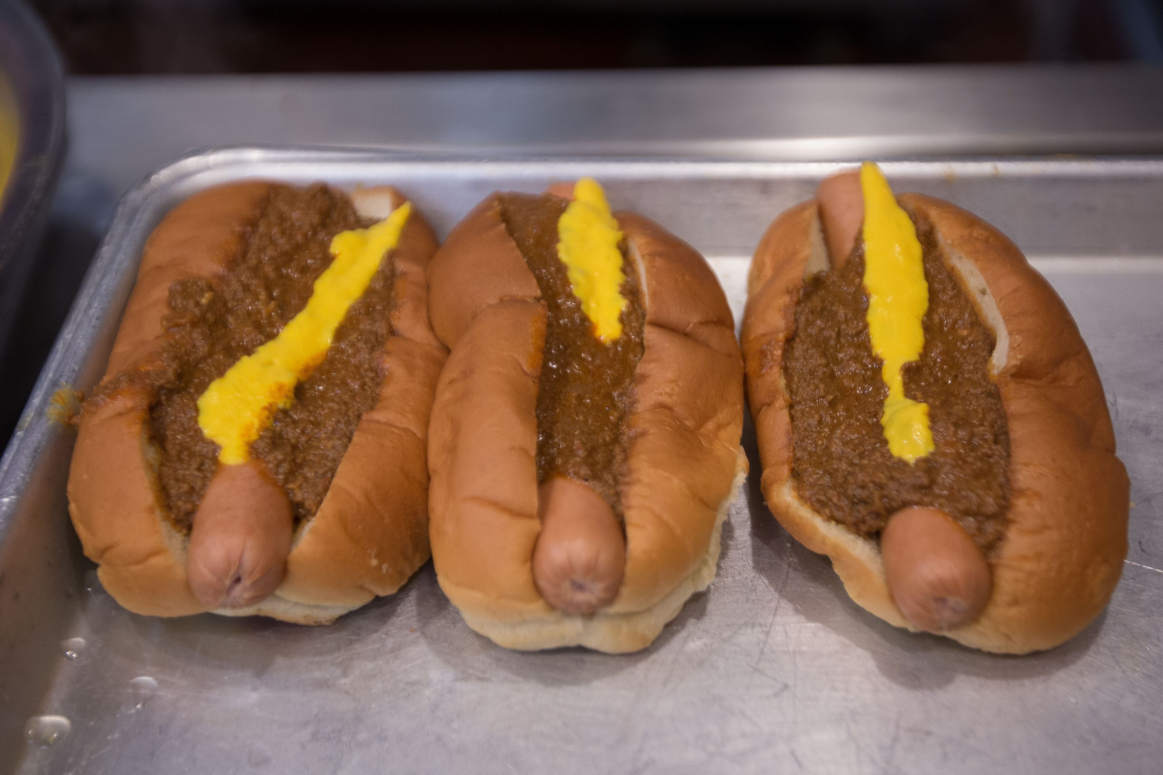 Chili dogs sit ready to be served at The Varsity in downtown Atlanta, Thursday, Feb. 4, 2016. The Alpharetta location of The Varsity closed its doors good this past Monday. BRANDEN CAMP/SPECIAL