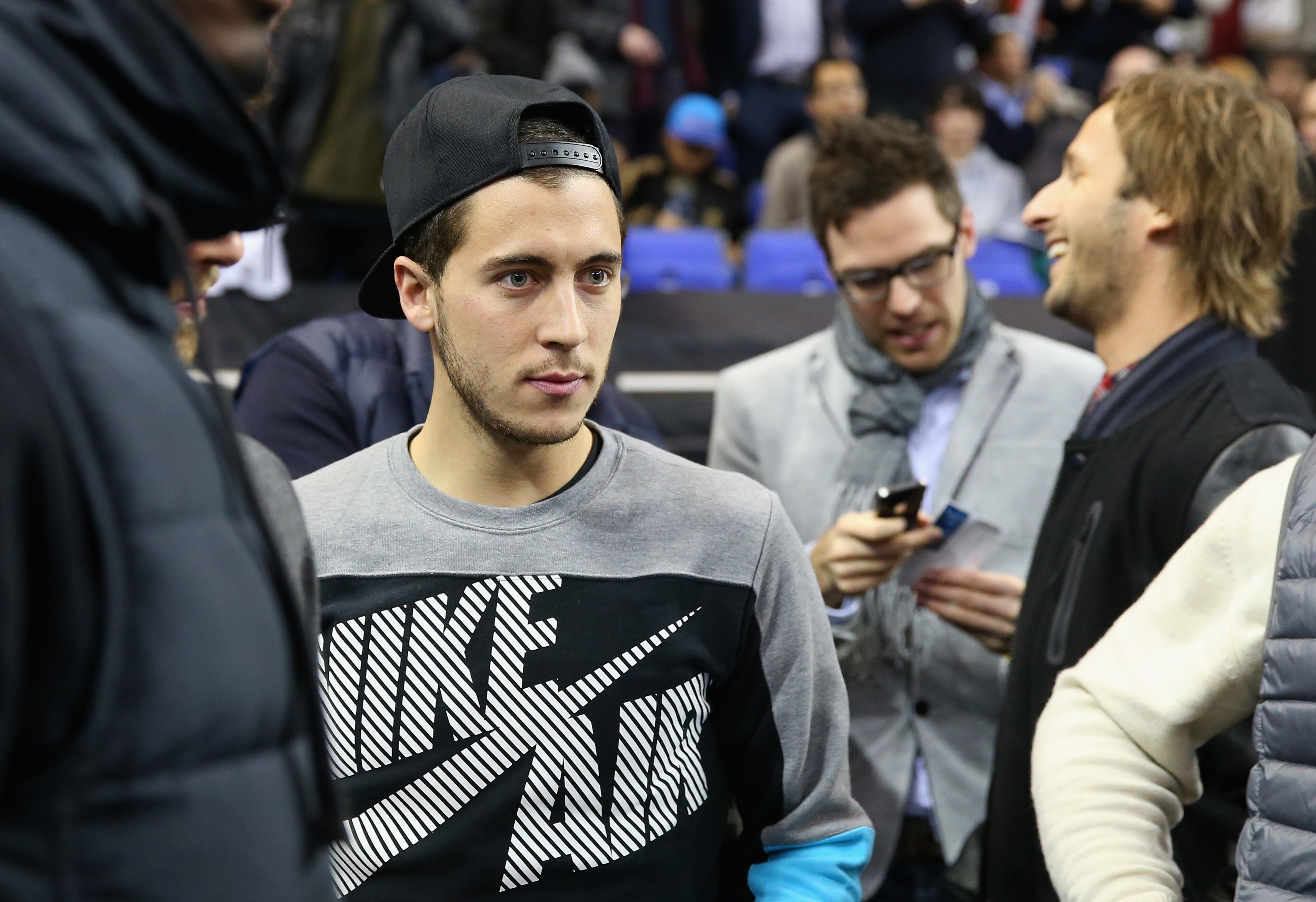 Eden Hazard of Chelsea arrives before the Eastern Conference NBA match between Brooklyn Nets and Atlanta Hawks at O2 Arena on January 16, 2014 in London, England.