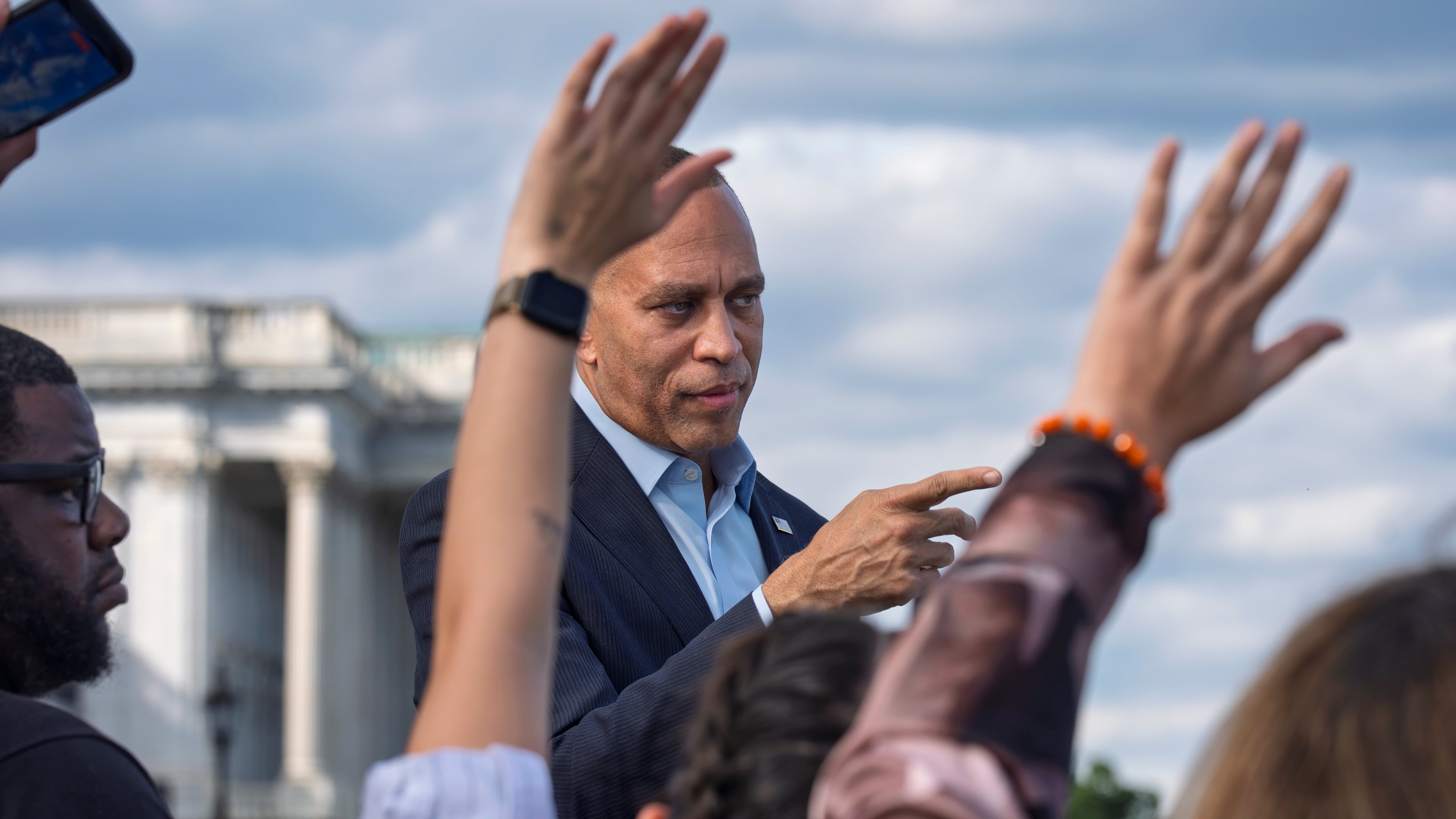 House Democratic Leader Hakeem Jeffries of New York speaks to reporters at the Capitol in Washington, Wednesday, Sept. 30, 2026. (AP Photo/J. Scott Applewhite)