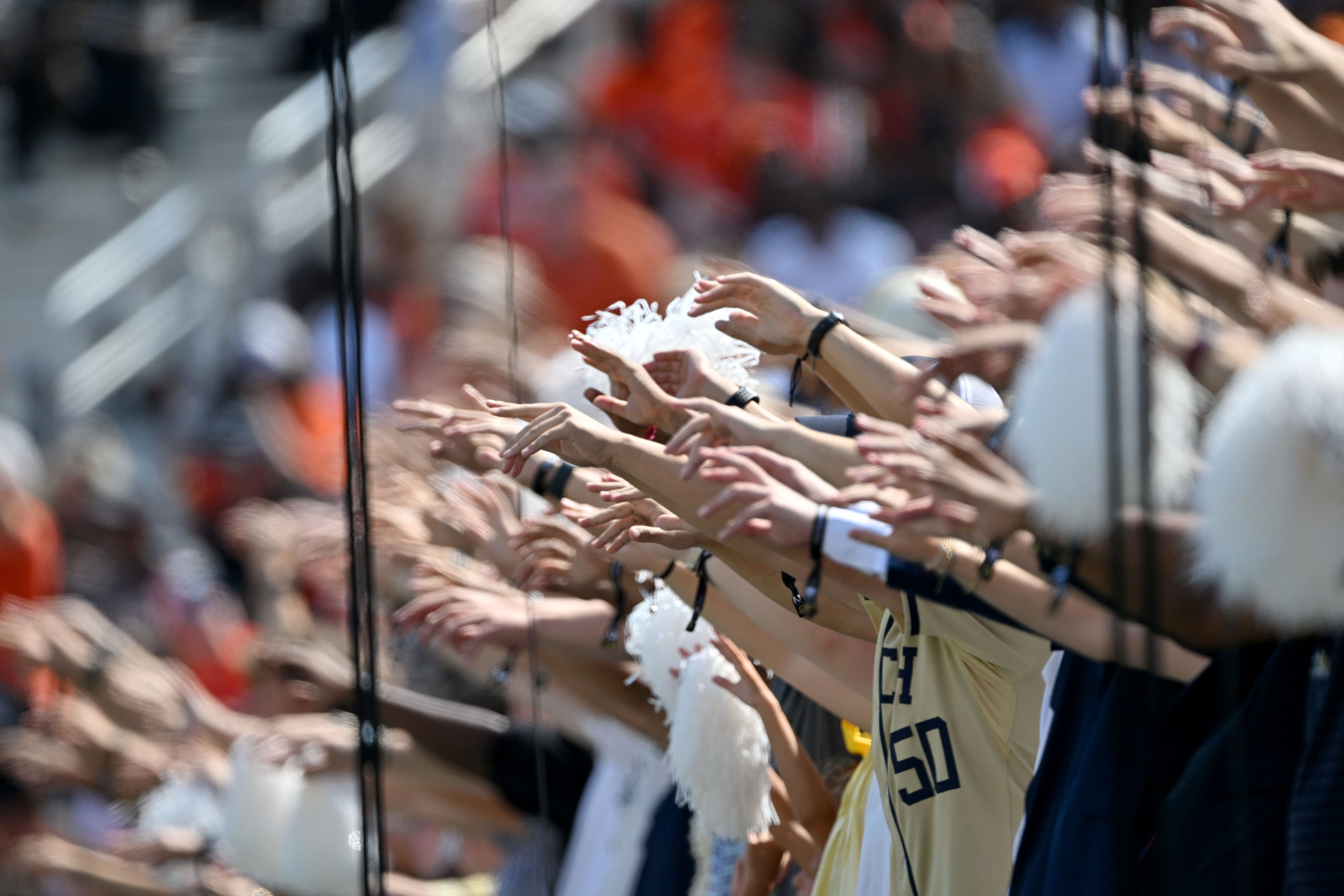 Georgia Tech fans cheer during the first half in an NCAA college football game at Bobby Dodd Stadium on Saturday, Sept. 19, 2026, in Atlanta. (Hyosub Shin/AJC)