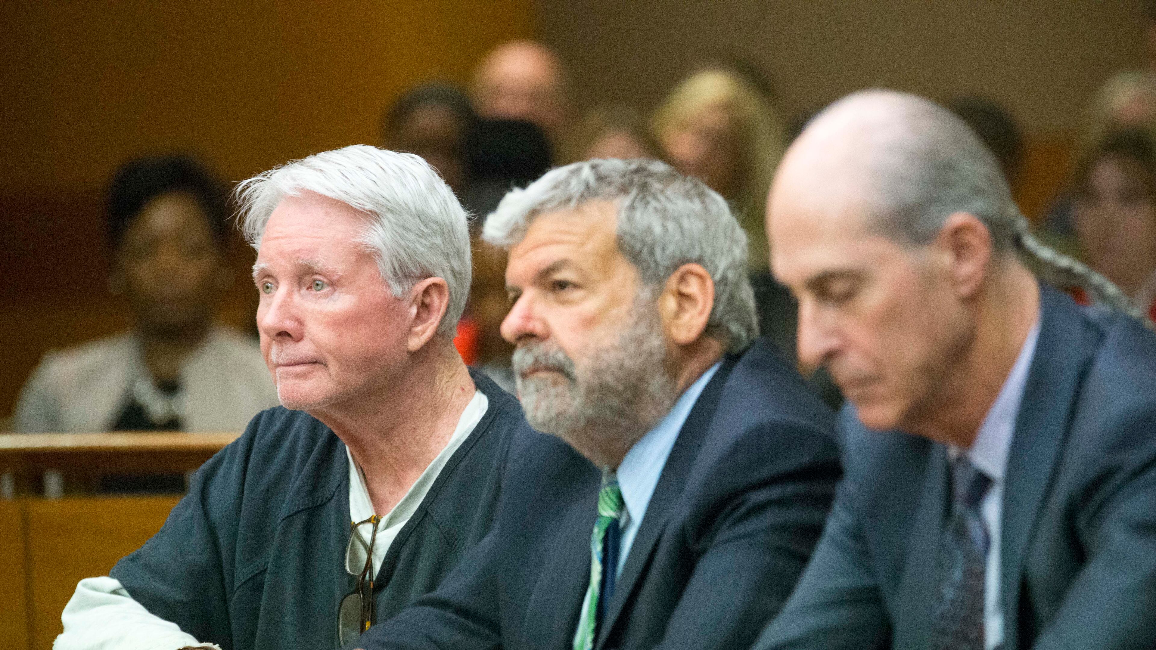 05/23/2018 -- Atlanta, GA -- Claud "Tex" McIver (left) sits with his attorneys, Don Samuel (center) and Bruce Harvey (right) after being sentenced to life in prison with the possibility of parole in front of Fulton County Chief Judge Robert McBurney at the Fulton County courthouse in Atlanta, Wednesday, May 23, 2018. ALYSSA POINTER/ATLANTA JOURNAL-CONSTITUTION