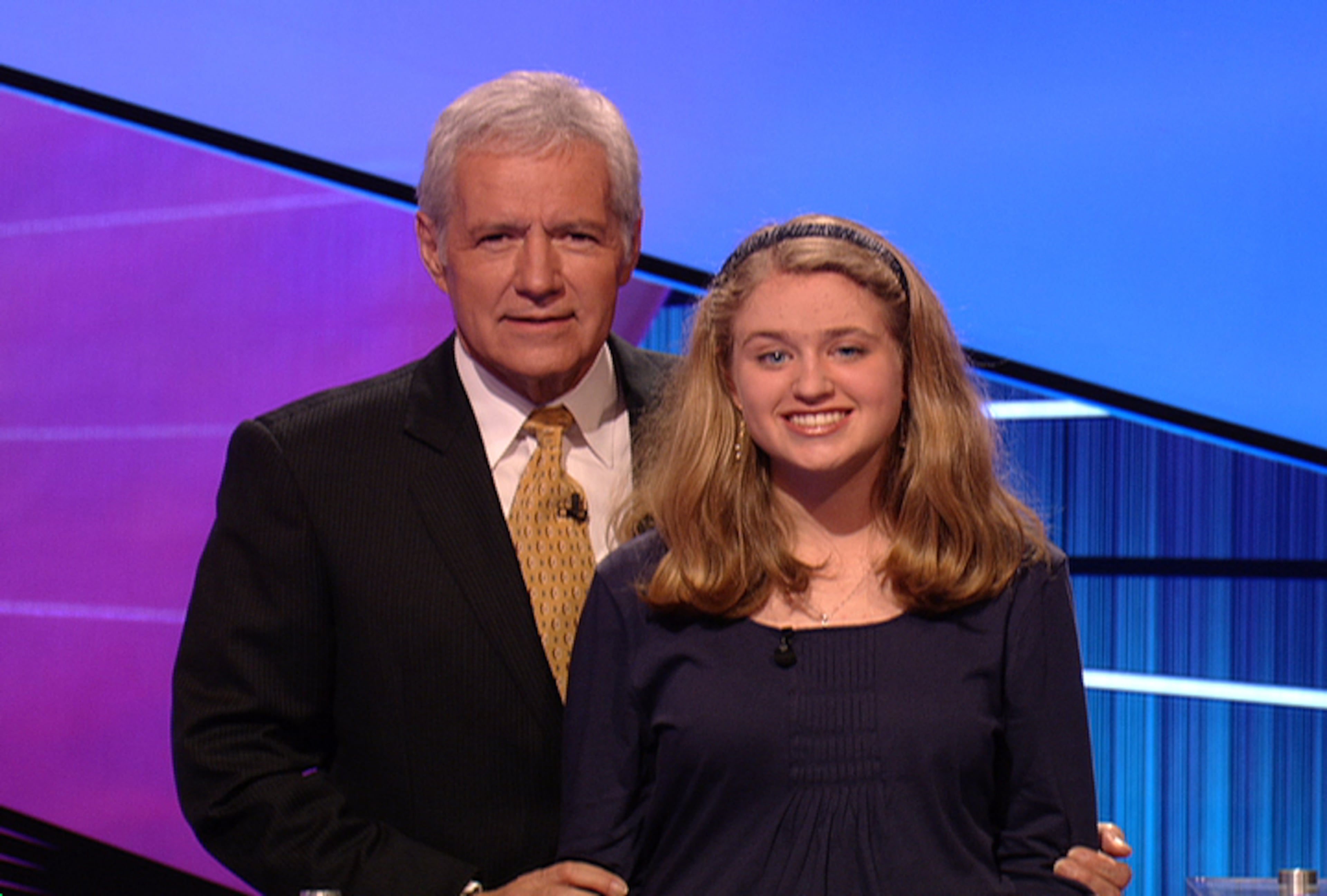 Teen Jeopardy finalist Kailyn LaPorte with Jeopardy! host Alex Trebek. She is from Decatur.