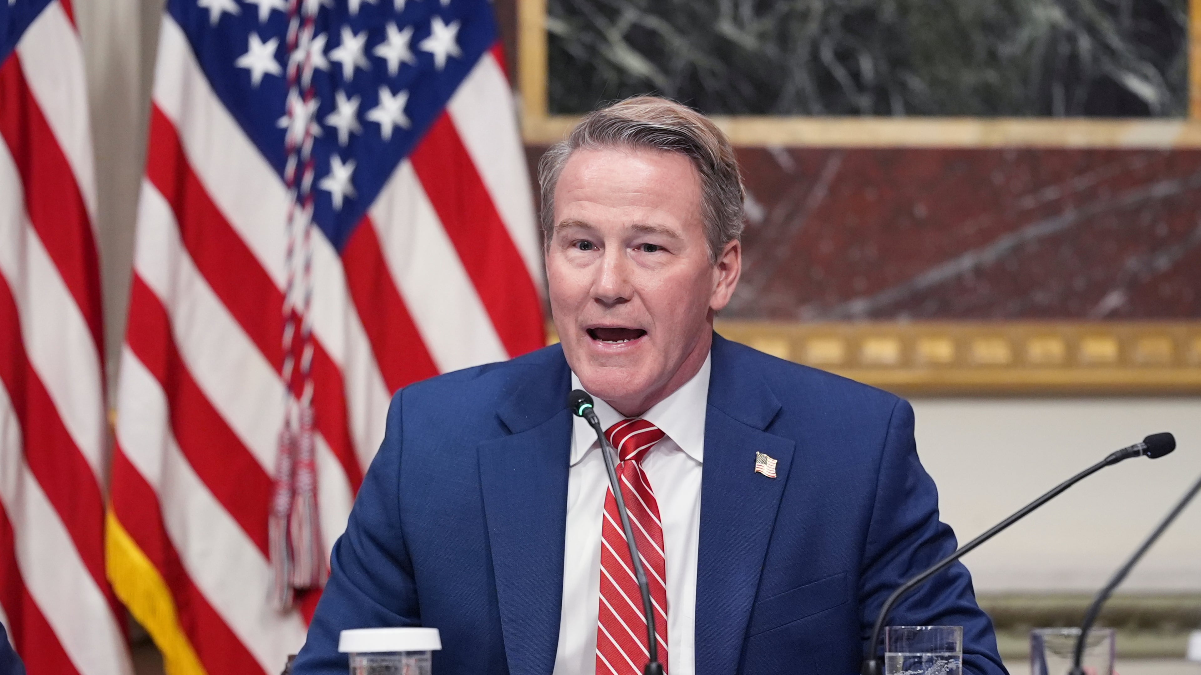 FILE - Sen. Jon Husted, R-Ohio, speaks during an event in the Indian Treaty Room of the Eisenhower Executive Office Building on the White House complex on March 4, 2026, in Washington. (AP Photo/Jacquelyn Martin, File)