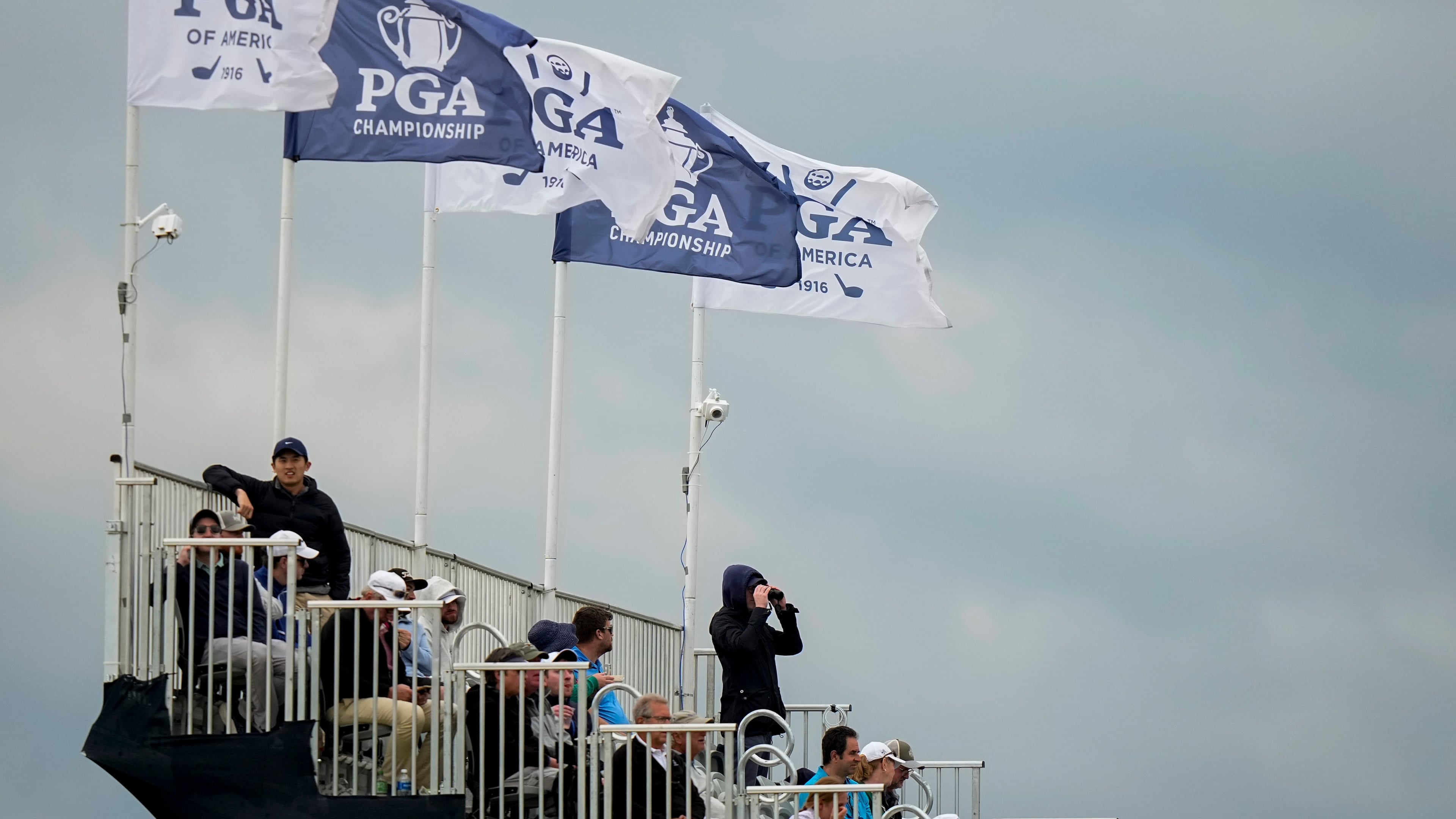 Fans watch on the seventh hole during the second round of the PGA Championship golf tournament at Aronimink Golf Club, Friday, May 15, 2026, in Newtown Square, PA. (AP Photo/Frank Franklin II)