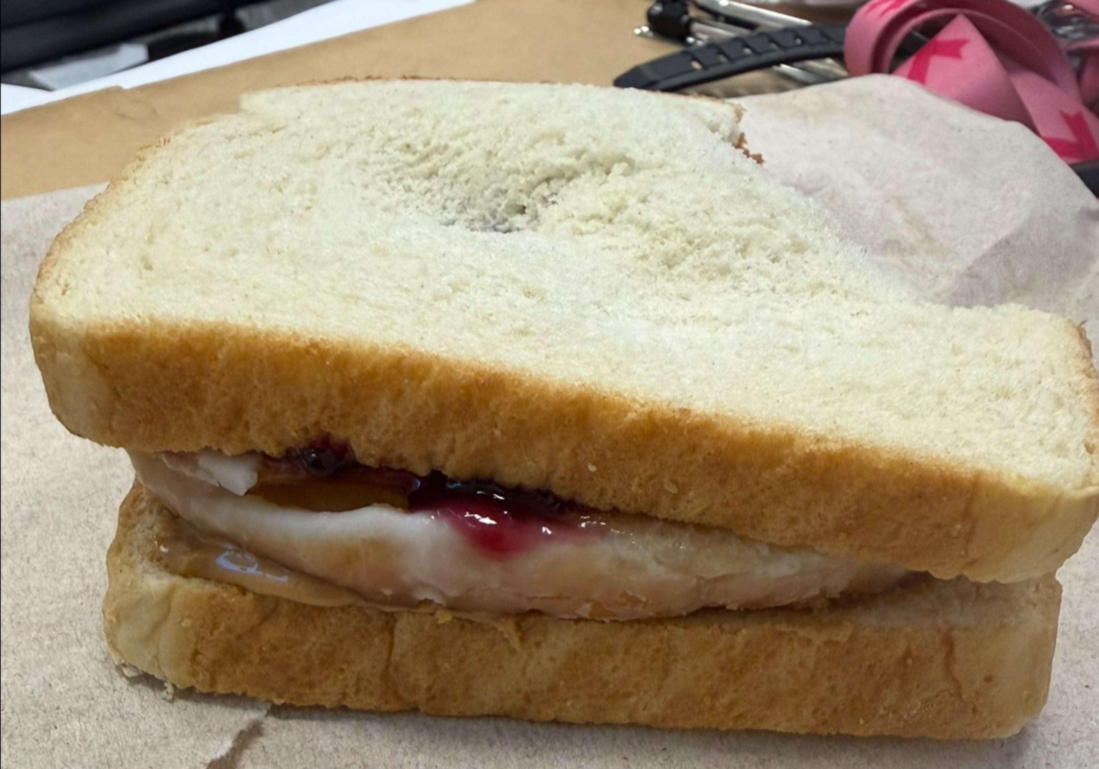 The "Honey Hammer," curated by Effingham County offensive linemen, has gone viral this week as a new twist on the classic PB+J sandwich. (Courtesy of Ross Garner/Effingham County High School)