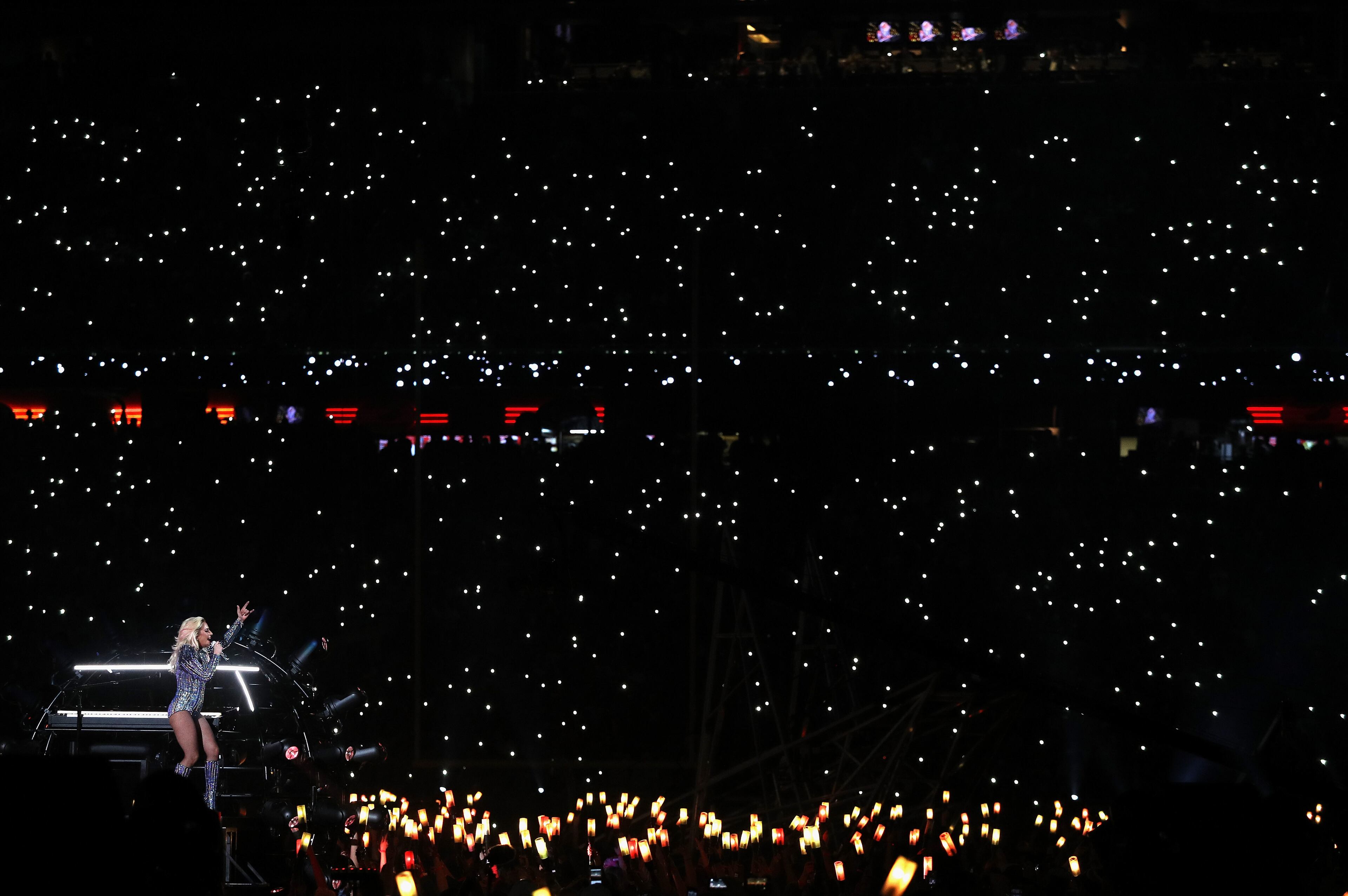 HOUSTON, TX - FEBRUARY 05: Lady Gaga performs during the Pepsi Zero Sugar Super Bowl 51 Halftime Show at NRG Stadium on February 5, 2017 in Houston, Texas. (Photo by Patrick Smith/Getty Images)