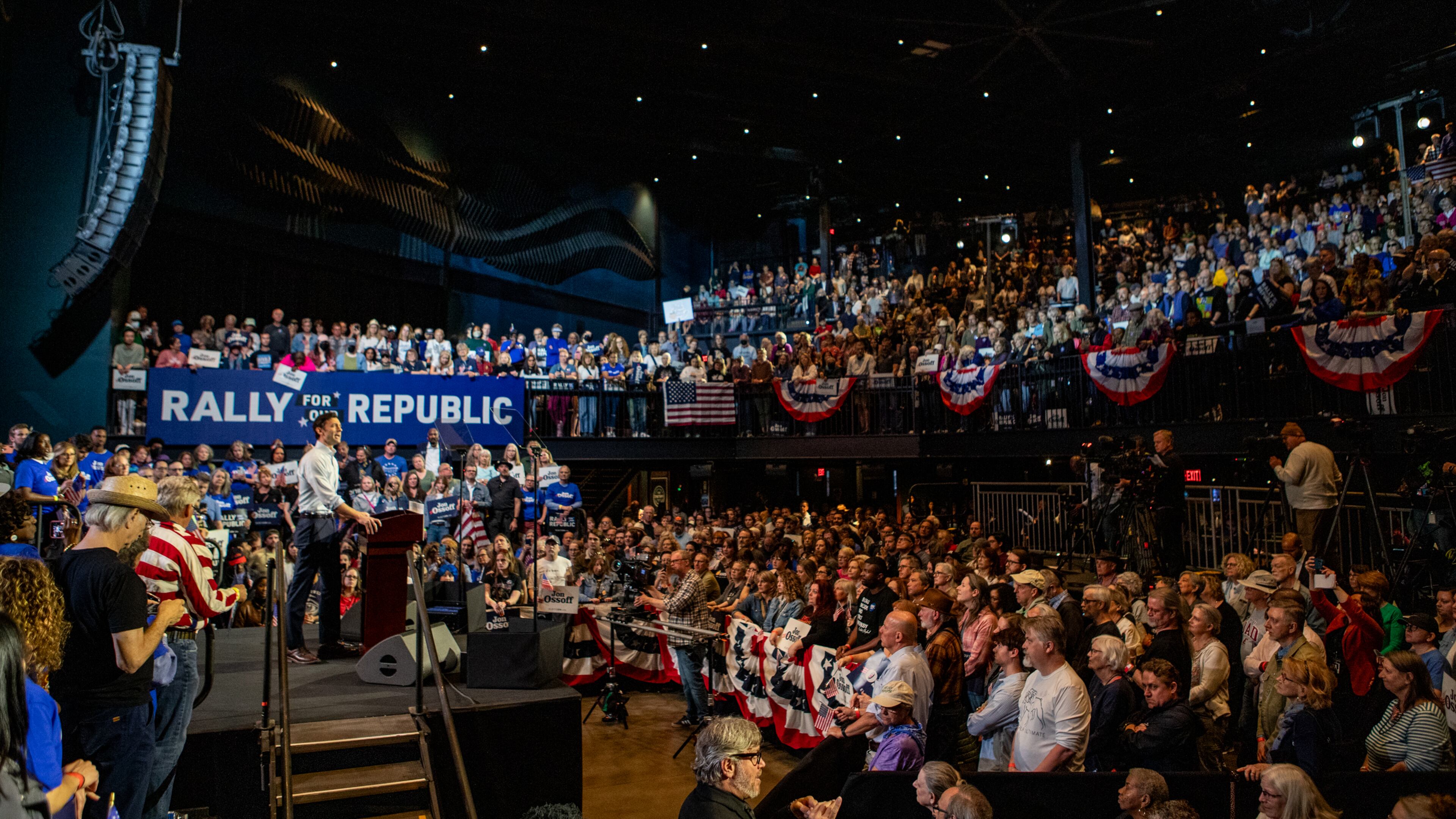 U.S. Sen. Jon Ossoff, a Georgia Democrat, holds a “Rally for the Republic” at The Eastern on Saturday, March 22, 2025. (Jenni Girtman for The Atlanta Journal-Constitution)