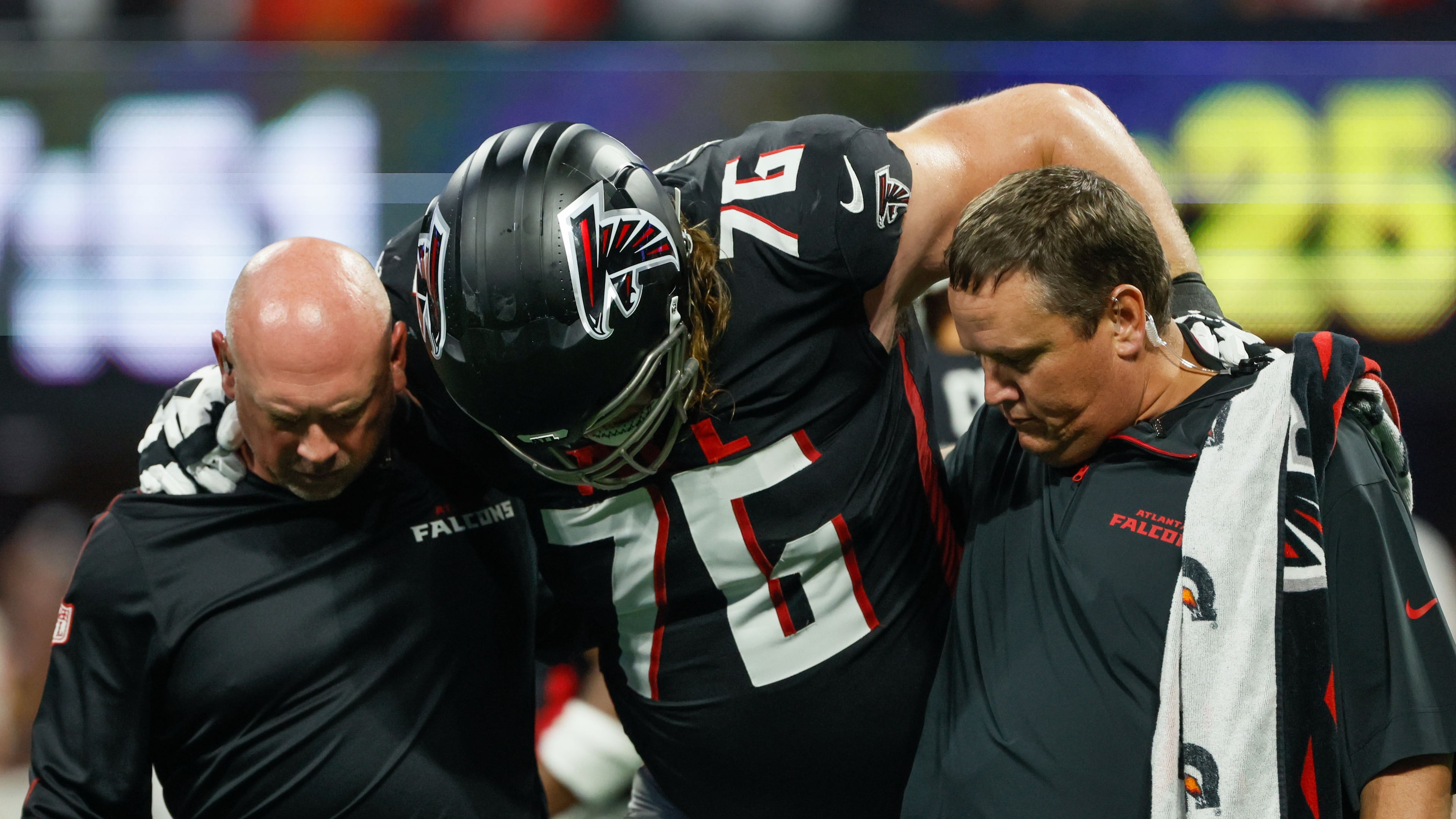 Falcons offensive tackle Kaleb McGary missed just one game last season, Week 4 against the Saints after getting hurt in Week 3 against the Chiefs. On Tuesday, Atlanta put McGary on injured reserve and he'll miss the entire 2025 season. (Miguel Martinez/AJC 2024)