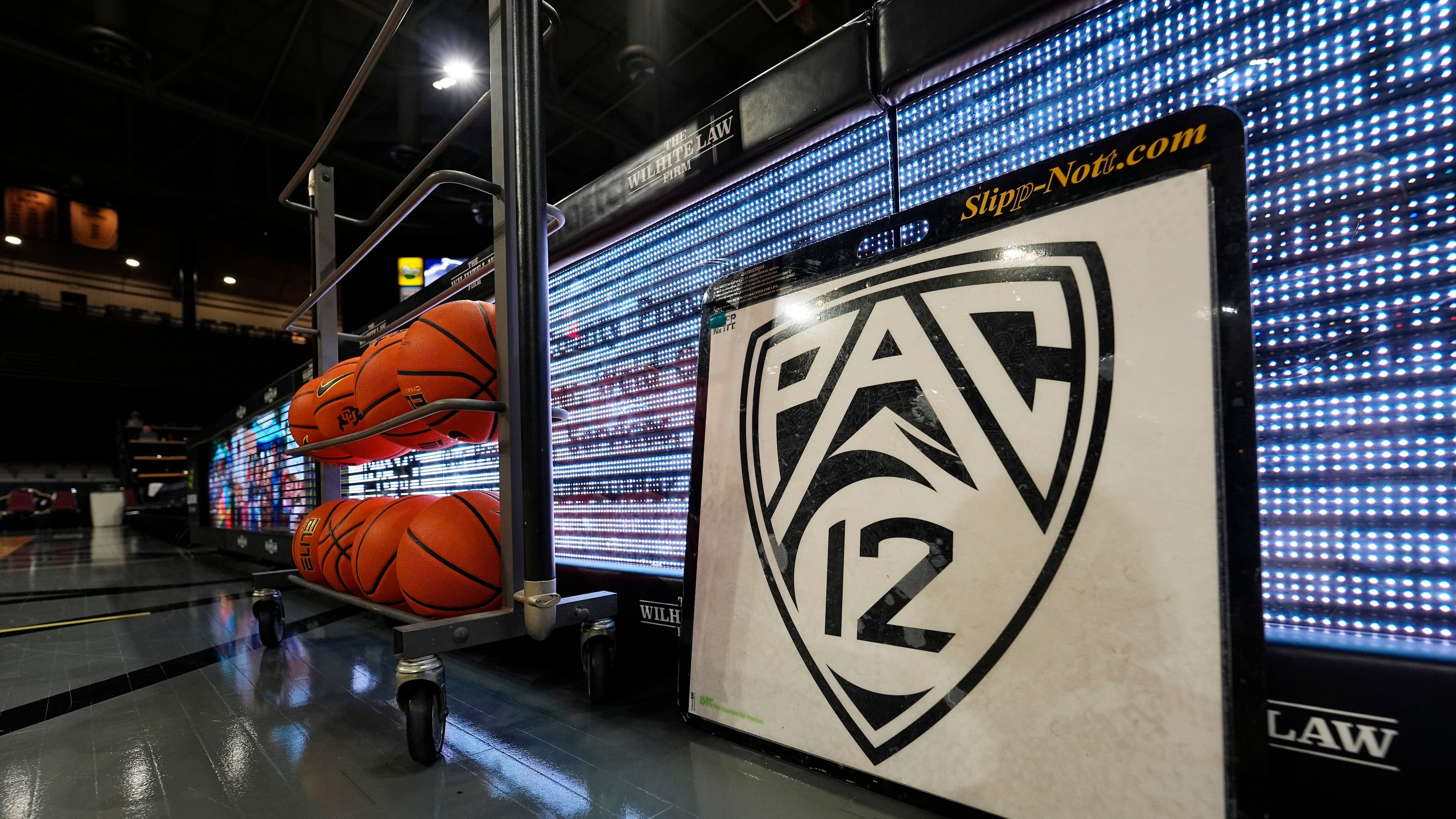 FILE - The PAC-12 logo is displayed, March 3, 2024, in Boulder, Colo. (AP Photo/David Zalubowski, File)