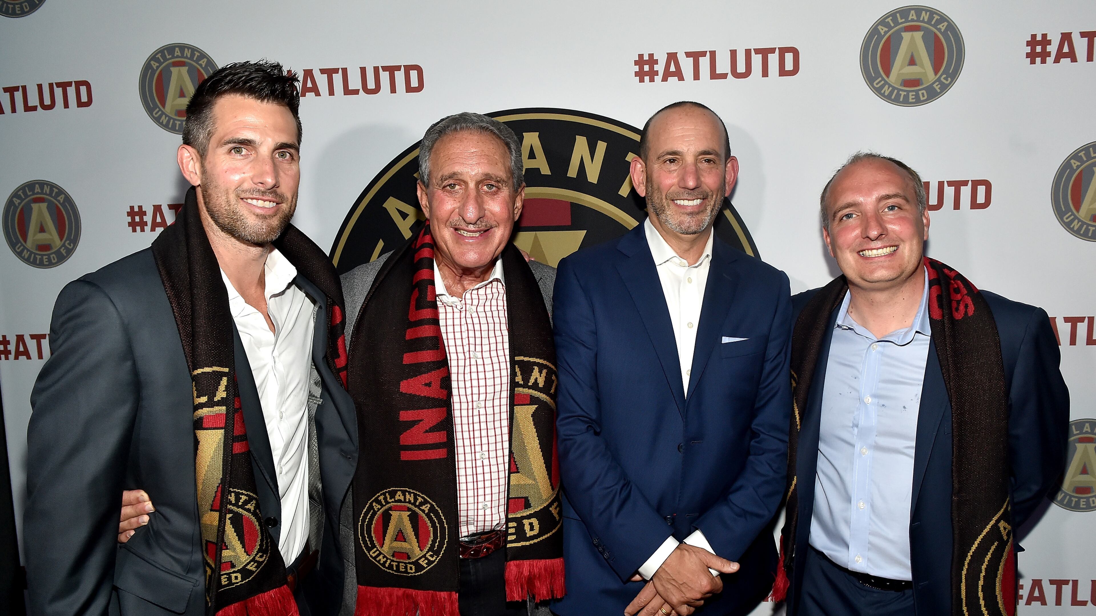 ATLANTA, GA - JULY 07: (L-R) Former professional soccer player Carlos Bocanegra, MLS Atlanta owner Arthur Blank, Commissioner of MLS Don Garber, and former professional soccer player Darren Eales attend the MLS Atlanta Launch Event at SOHO on July 7, 2015 in Atlanta, Georgia. (Photo by Paras Griffin/Getty Images for MLS Atlanta)