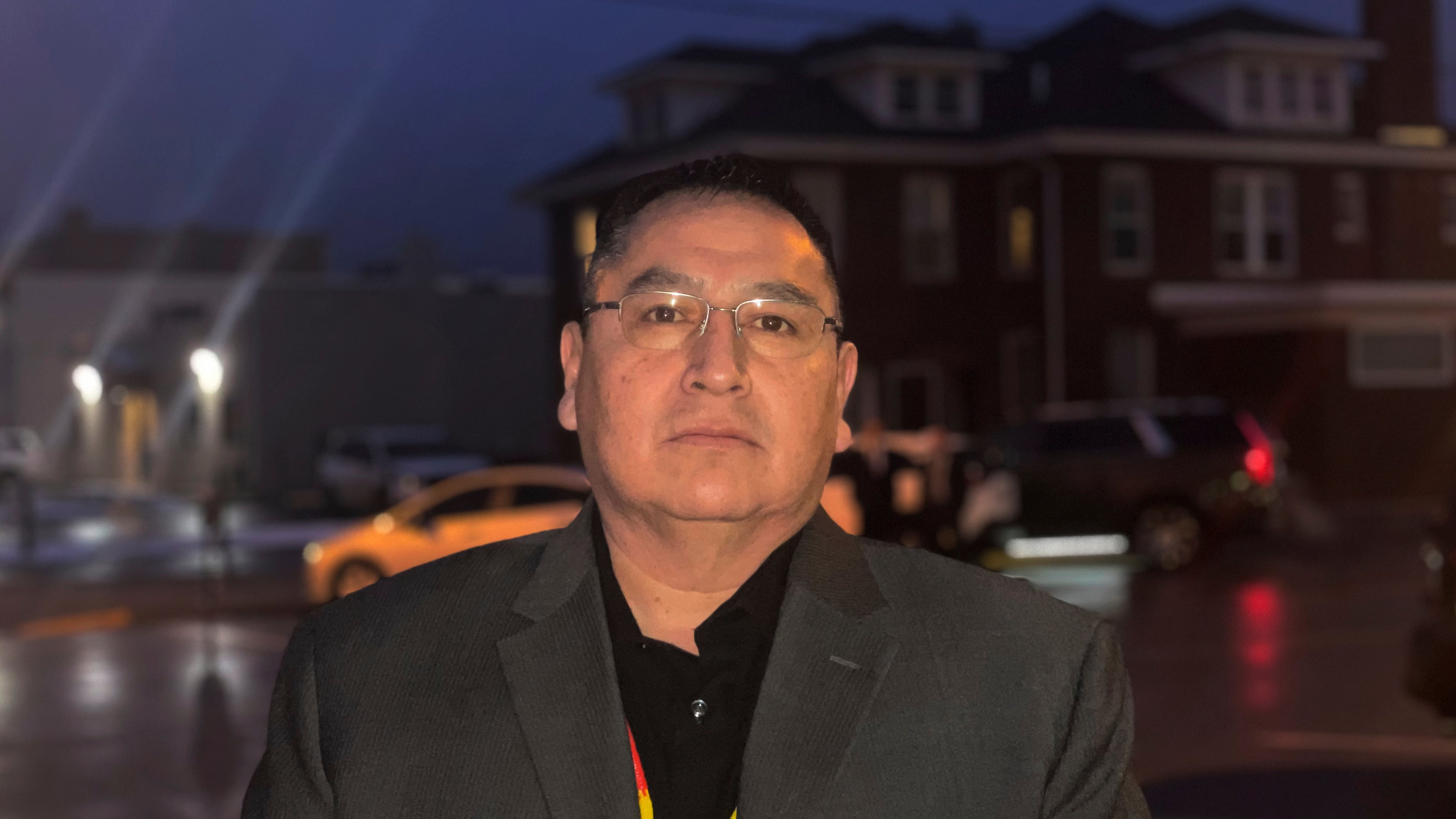 FILE - Oglala Sioux Tribe President Frank Star Comes Out stands outside the Andrew W. Bogue Federal Building and U.S. Courthouse in Rapid City, S.D., Feb. 8, 2023. (Kalle Benallie/Indian Country Today via AP, File)