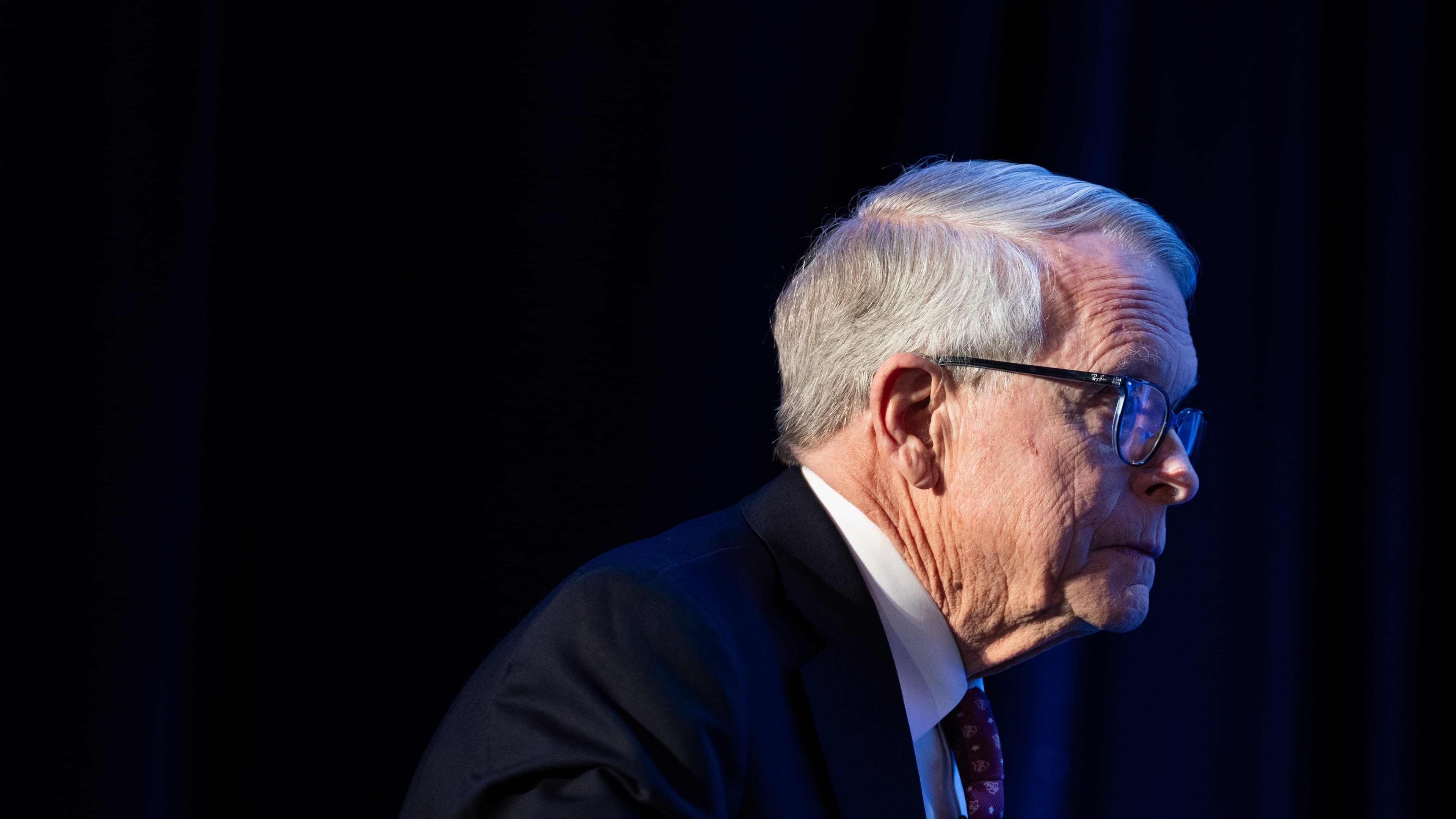 FILE - Gov. Mike DeWine, R-Ohio, arrives to an event at the National Governors Association Winter Meeting on Feb. 19, 2026, in Washington. (AP Photo/Allison Robbert, File)