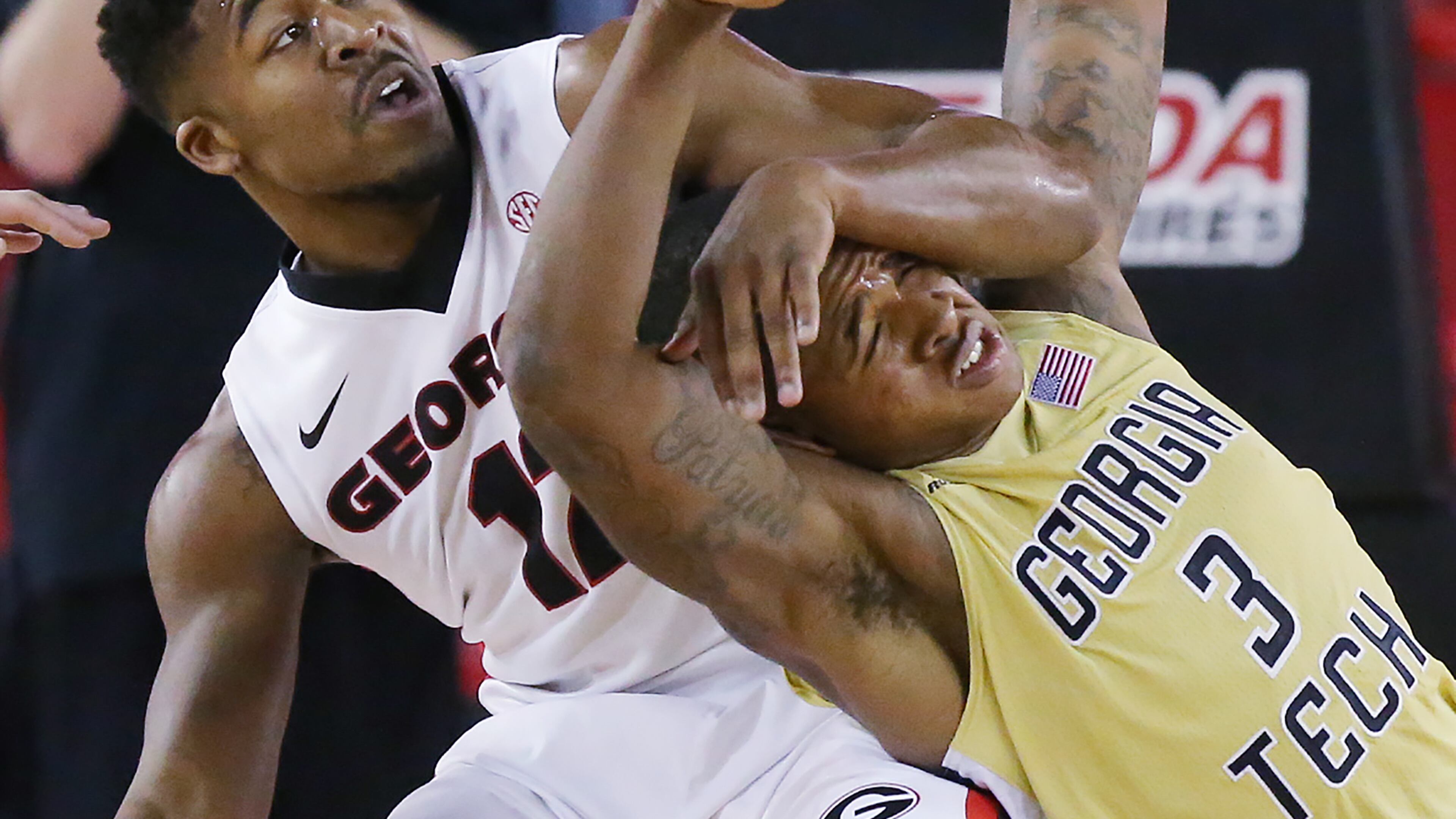Handcuffed by foul trouble, Georgia Tech forward Marcus Georges-Hunt played 25 minutes and scored 11 points against Georgia, nine on free throws. Curtis Compton / ccompton@ajc.com