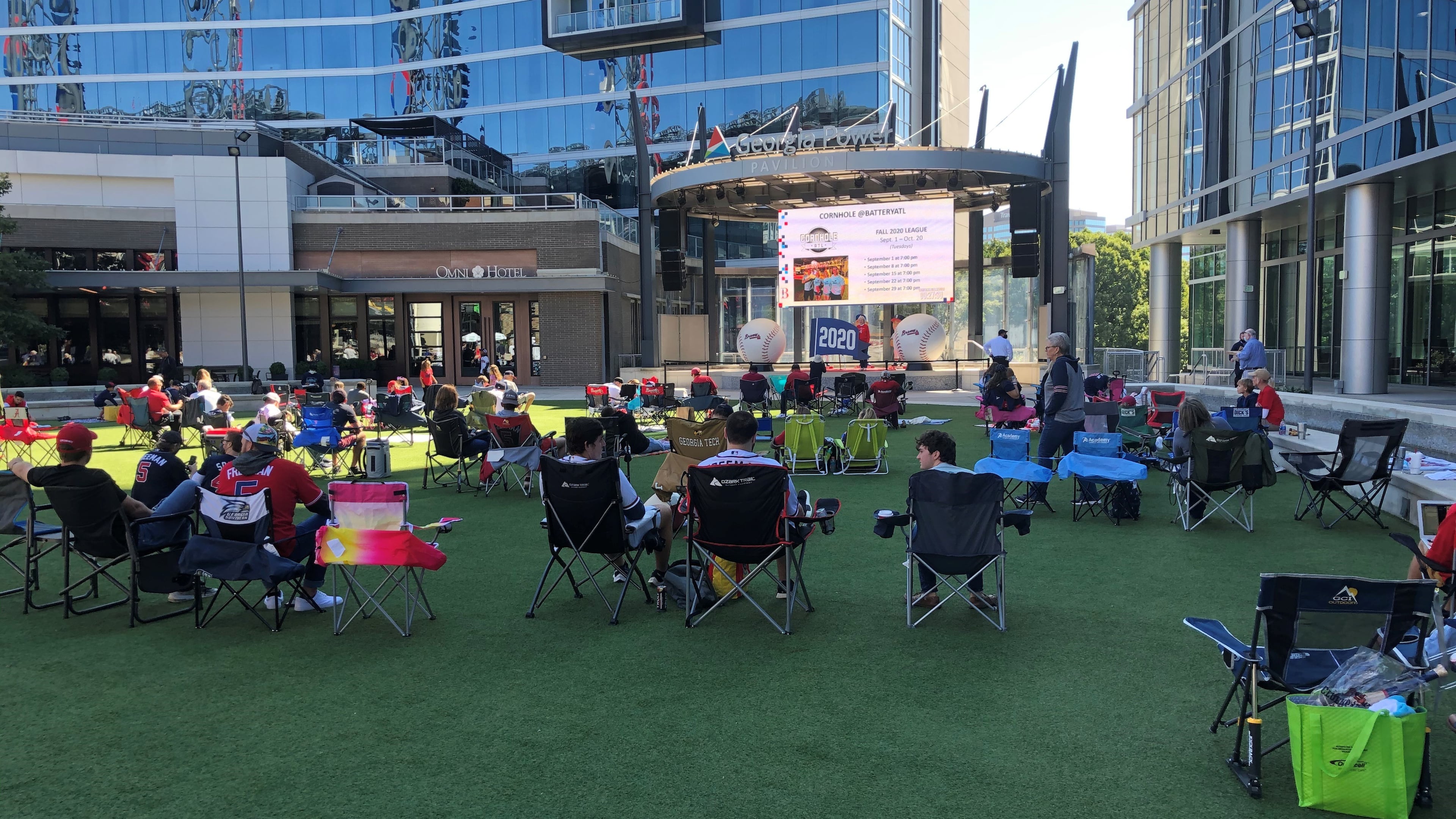 Braves fans gather outside Truist Park before Game 1 of the wild card playoff game against the Reds.