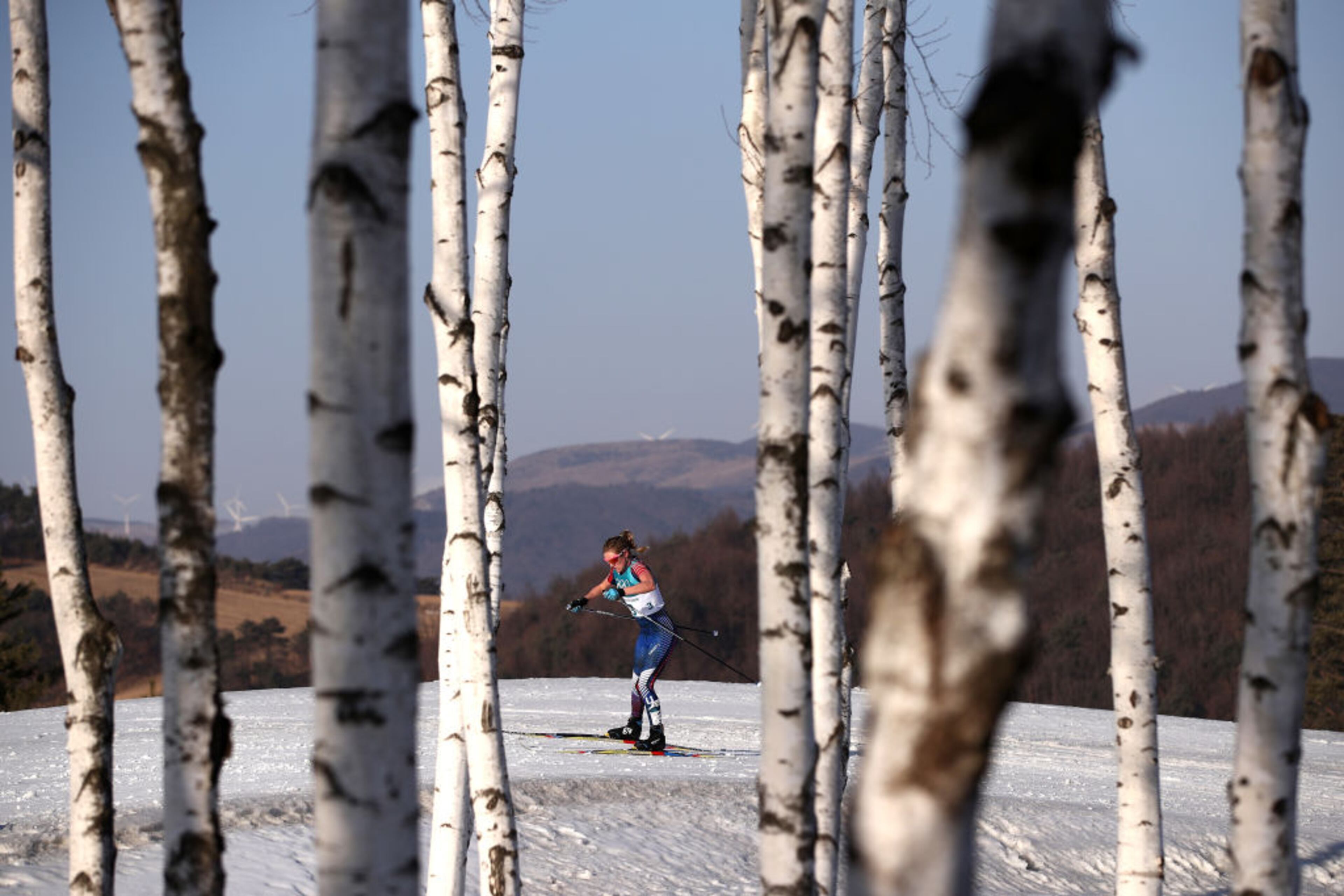 PYEONGCHANG-GUN, SOUTH KOREA - FEBRUARY 25: Jessica Diggins of the United States competes during the Ladies' 30km Mass Start Classic on day sixteen of the PyeongChang 2018 Winter Olympic Games at Alpensia Cross-Country Centre on February 25, 2018 in Pyeongchang-gun, South Korea. (Photo by Lars Baron/Getty Images)