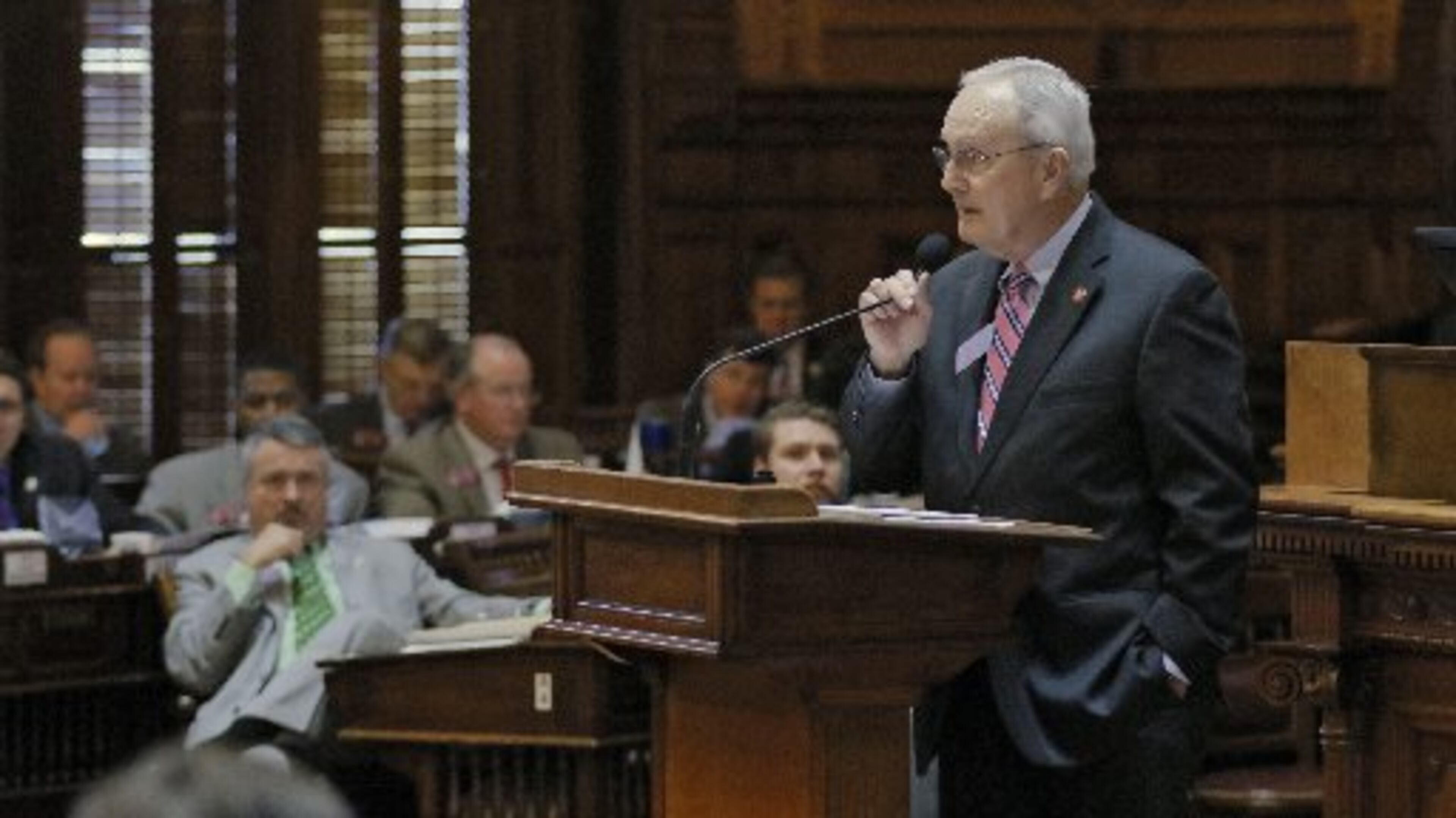 Feb. 23 2017 - Atlanta - House Rules Committee Chairman John Meadows, R-Calhoun, speaks from the House well in support of a bill to create new regulations for fracking. Legislation approved in the state House on Thursday would create Georgia’s first new fracking regulations in a generation. The 23nd day of the 2017 Georgia General Assembly. BOB ANDRES /BANDRES@AJC.COM