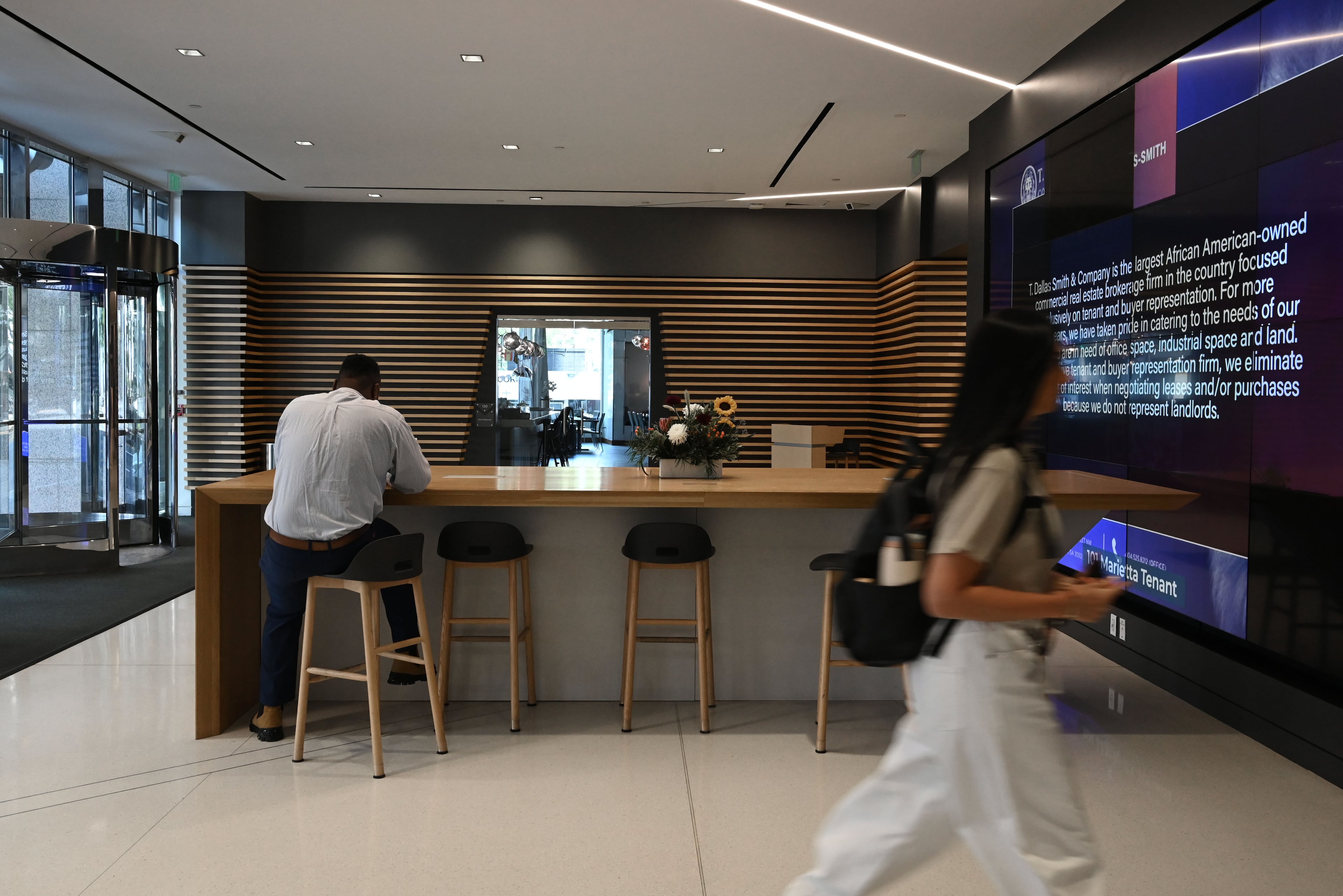 View of lobby area at 101 Marietta St. on Thursday, July 2, 2026, in Atlanta. (Hyosub Shin/AJC)